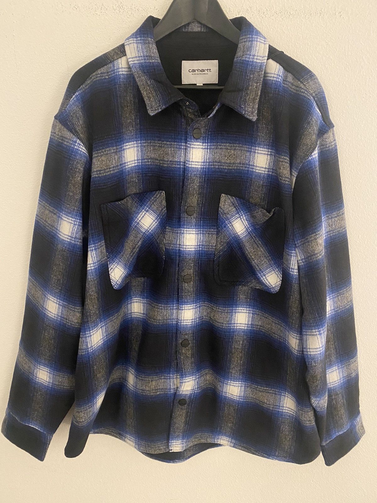 image of Carhartt Wip Moreau Shirt Jacket Fleece Lined Shirt NWT in Blue Plaid, Men's (Size 2XL)