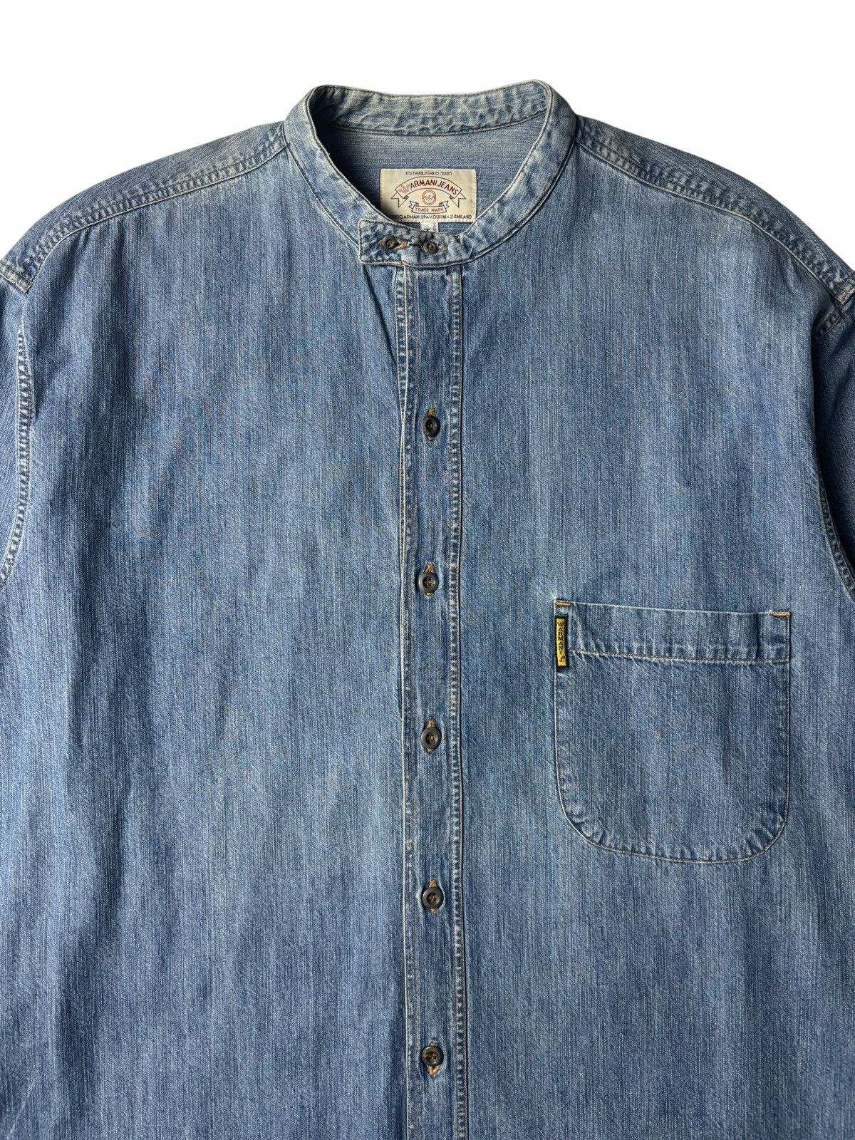 Armani 1990s Armani Jeans Collarless Denim Shirt Size US XL / EU 56 / 4 - 2 Thumbnail