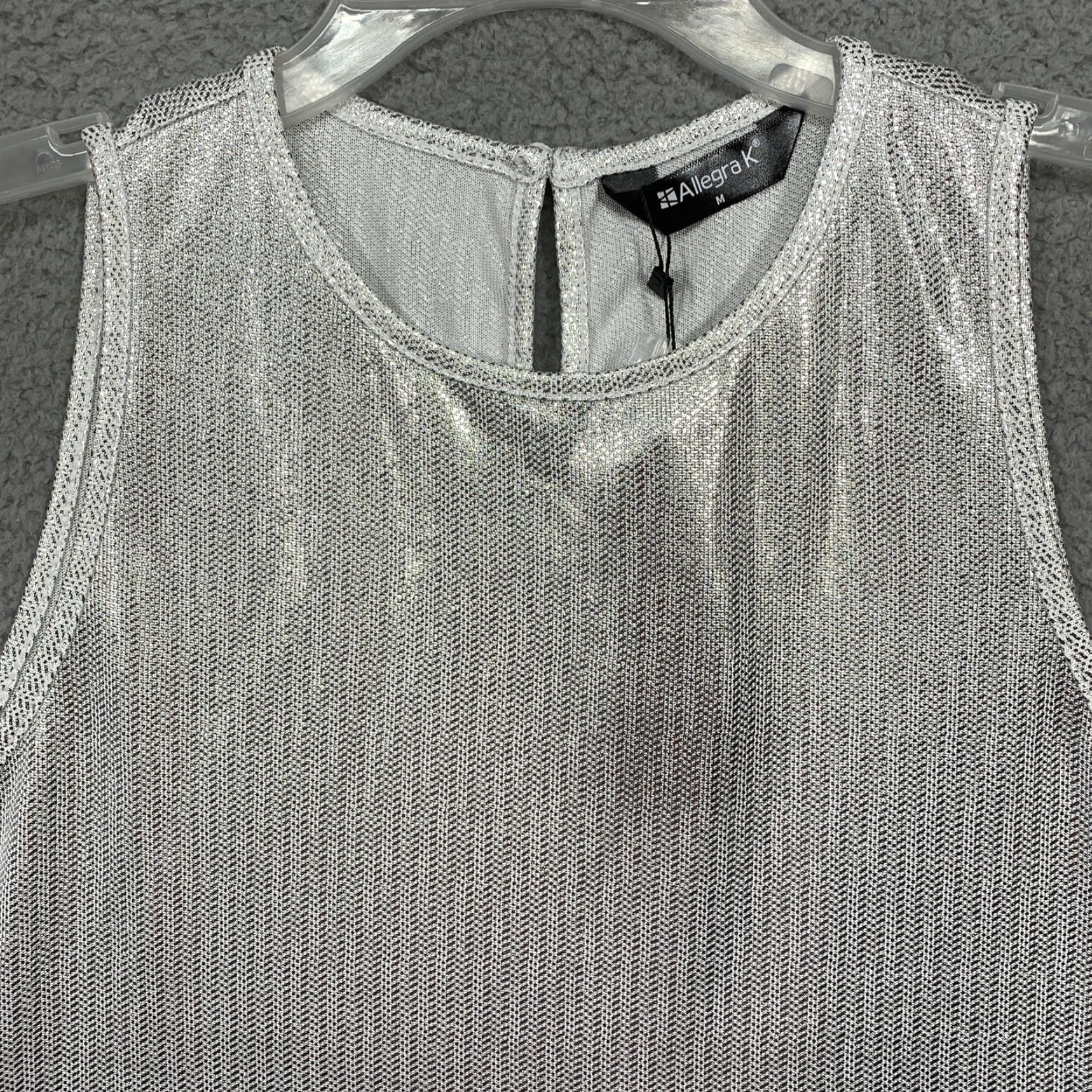 Vintage Allegra K Top Women's M White Silver Shiny 1 Button Closure Machine Washable Tank Blended Fabric Size M / US 6-8 / IT 42-44 - 2 Thumbnail
