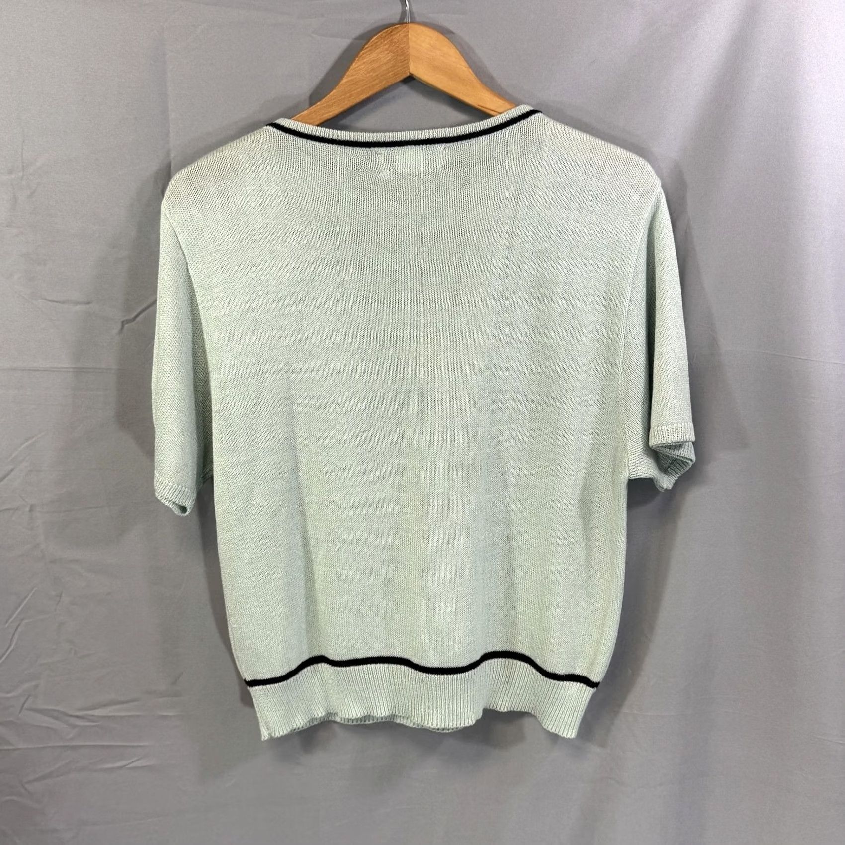 Vintage VINTAGE San Remo Sweater Womens Large Knit Short Sleeve Black Trim 90s Pullover Reasonable Green/Light Blue Size L / US 10 / IT 46 - 2 Thumbnail