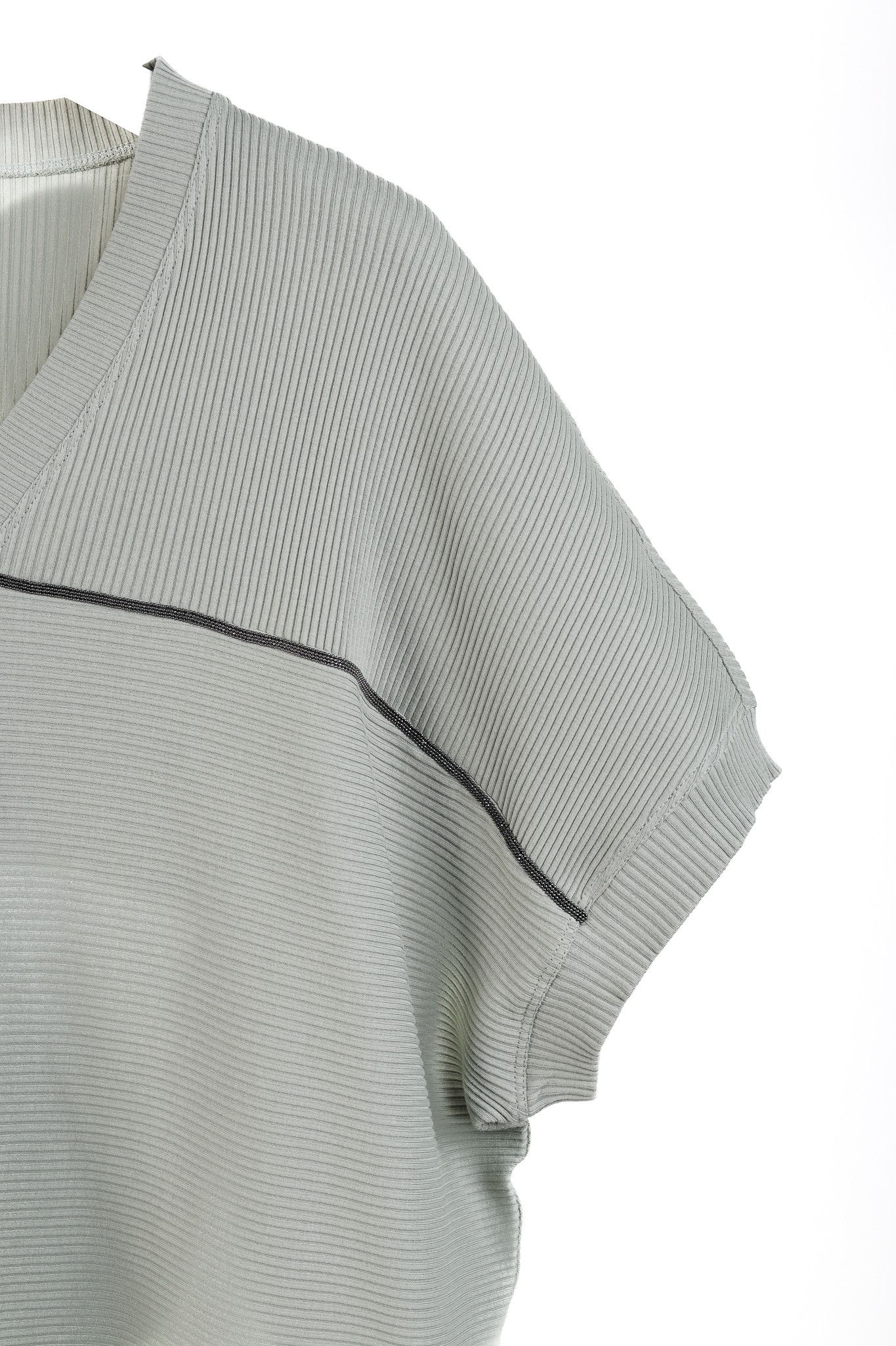 Brunello Cucinelli Brunello Cucinelli Monili Trim Ribbed V-Neck Cotton Tee Size L / US 10 / IT 46 - 5 Thumbnail