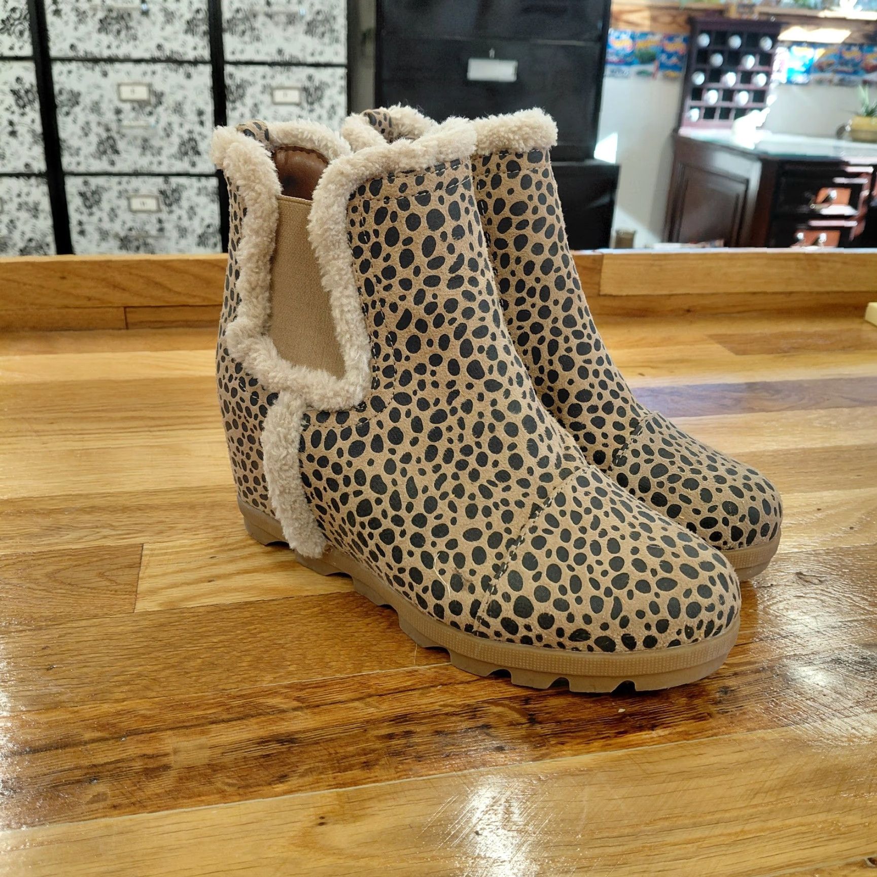 Sugar Sugar Haylei Wedge Booties Women's 7.5 M Animal Print Faux Fur Hidden Heel Suede Ankle Boots Womens Shoes Size US 8 / IT 38 - 4 Thumbnail