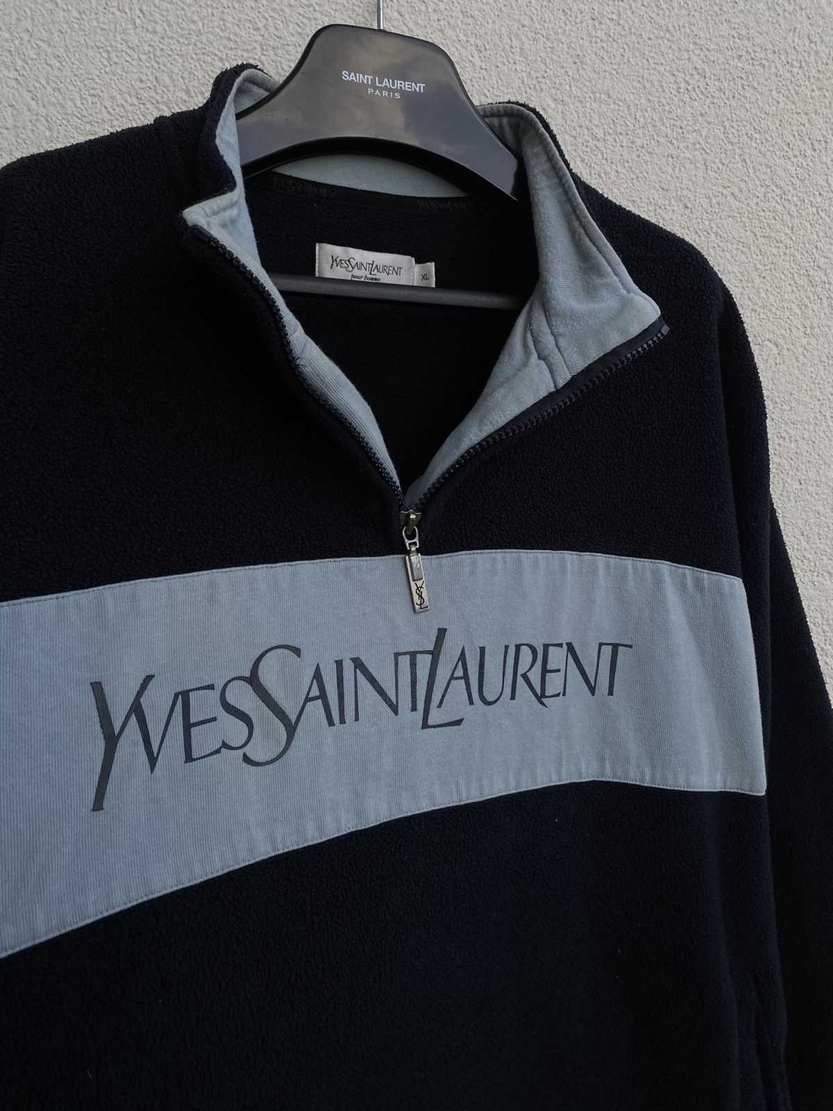 Yves Saint Laurent Fleece Big Logo YSL Sweatshirt 1/4 Zip YSL Sweater Size US XL / EU 56 / 4 - 2 Thumbnail
