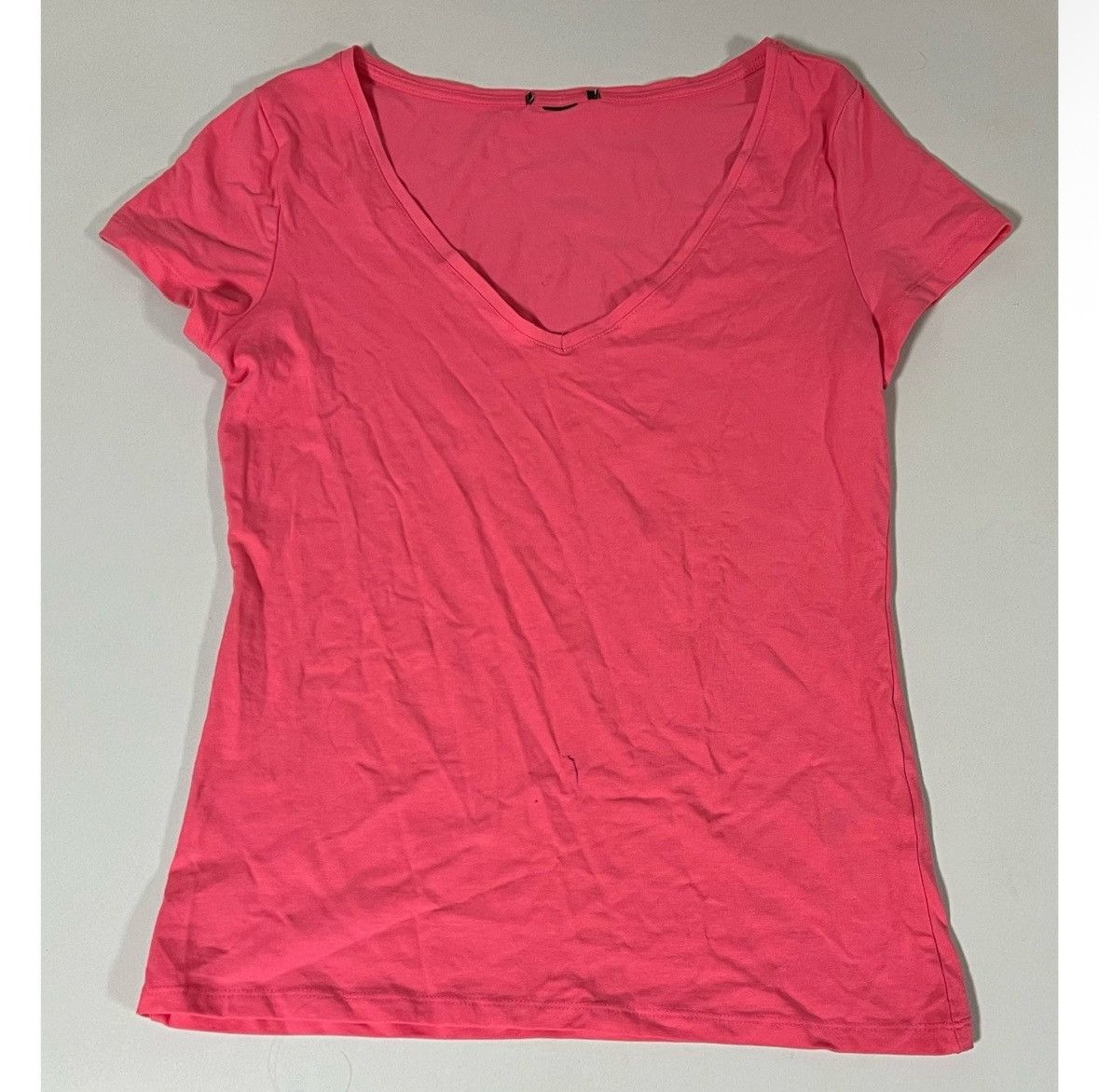 Japanese Brand Pink Magenta Solid V-Neck Short Sleeve Shirt Top Tee Size M💘 Size M / US 6-8 / IT 42-44 - 1 Thumbnail