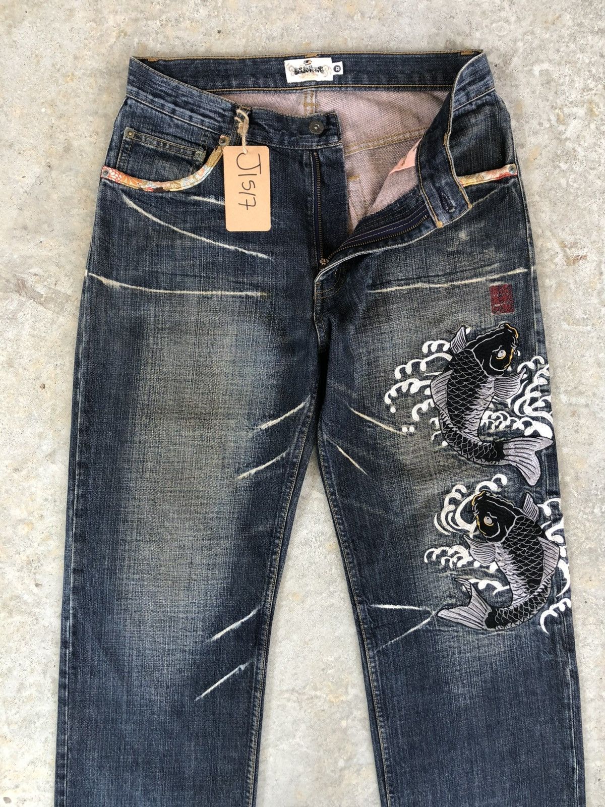 Karakuri Tamashii Karakuri Tamashii Embroidered Jeans Distressed Jeans Size US 31 - 3 Thumbnail