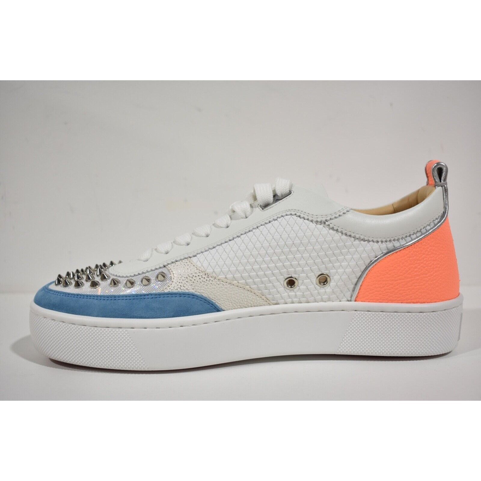 Christian Louboutin Christian Louboutin Mens Happyrui Spikes Flat White Blue Size US 11 / EU 44 - 8 Thumbnail