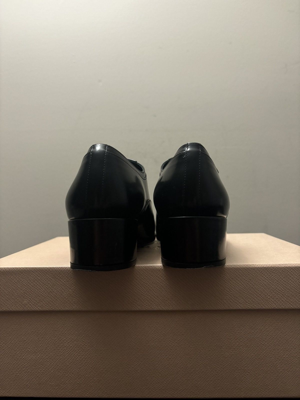 Prada Prada Heeled Derby Leather Loafer Black Size US 7.5 / IT 37.5 - 5 Thumbnail