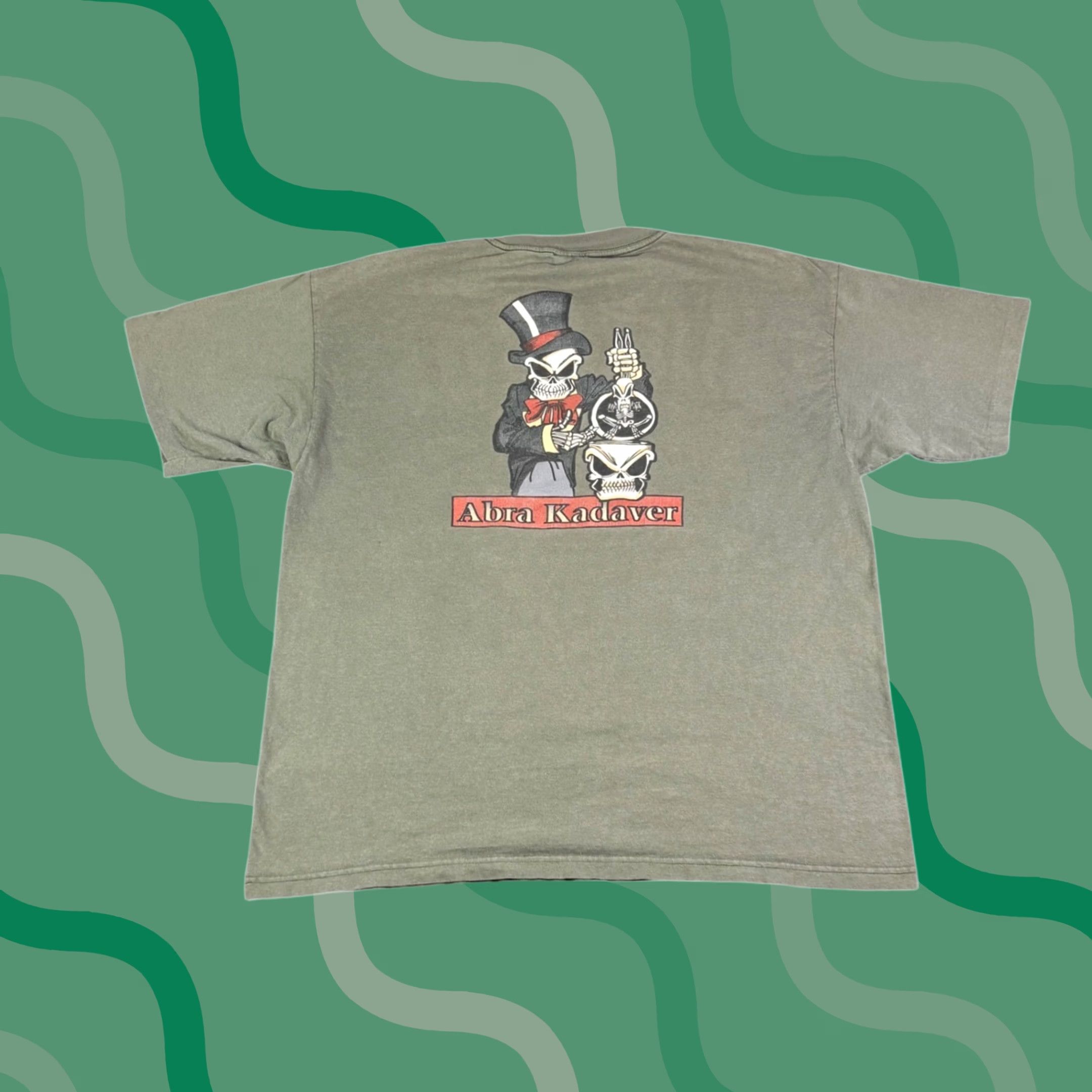 Vintage VINTAGE Bullhead Graphic T-Shirt 2XL Gray Green Skeleton Magician Crew Neck Short Sleeve 1990s Grunge Gothic Punk Vintage Mens Bedroom T-Shirt Size US XXL / EU 58 / 5 - 1 Thumbnail