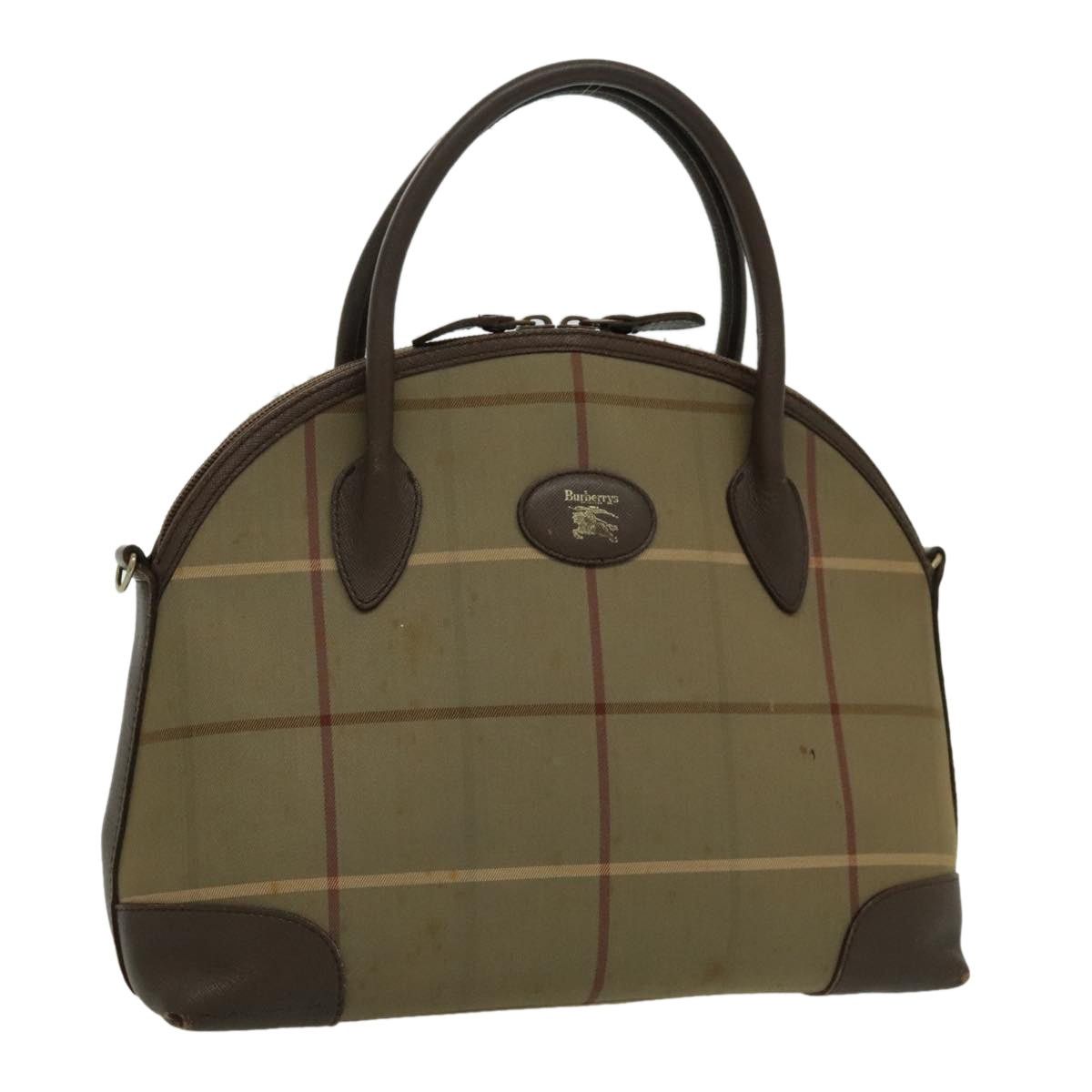 Burberry Nova Check Hand Bag Canvas Leather Brown Gold