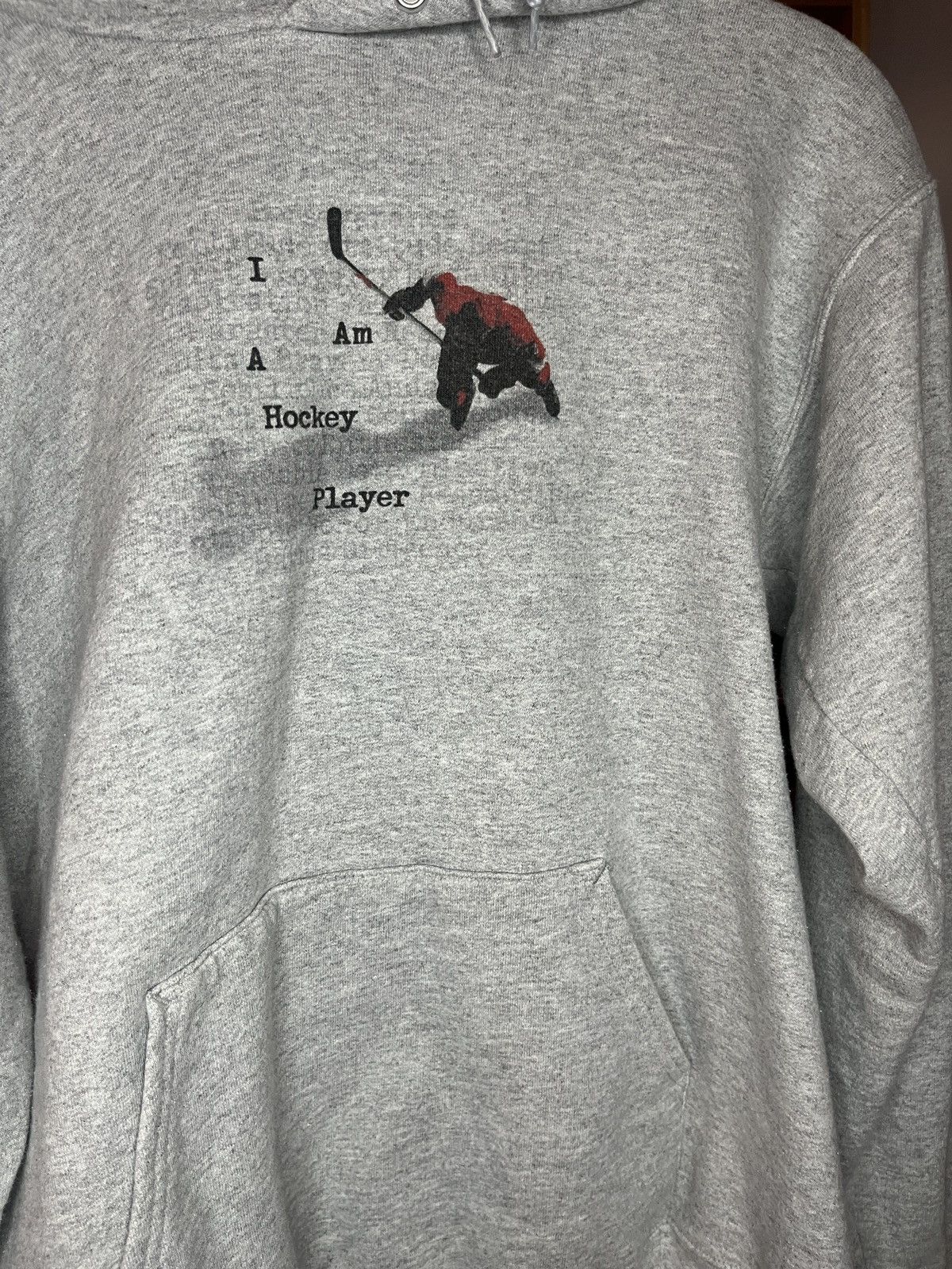 Hanes × Vintage Vintage 90s I am a hockey player Hoodie pullover HeatherGrey Size US S / EU 44-46 / 1 - 3 Thumbnail