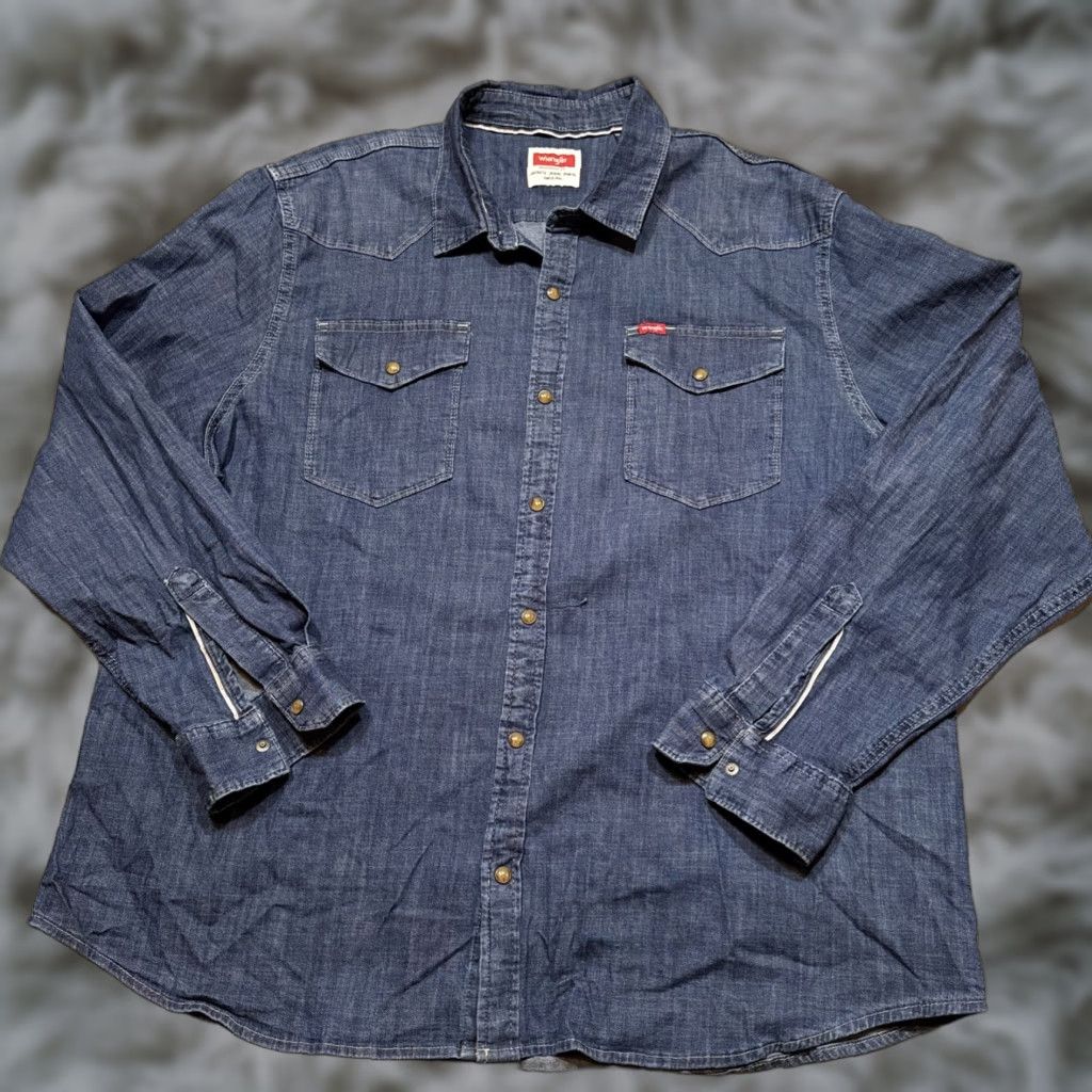 Wrangler Wrangler Shirt Men 2XL Denim Pearl Snap Chest Pockets Western Cowboy Cut Button-Up Long Sleeve Collared Size US XXL / EU 58 / 5 - 1 Thumbnail