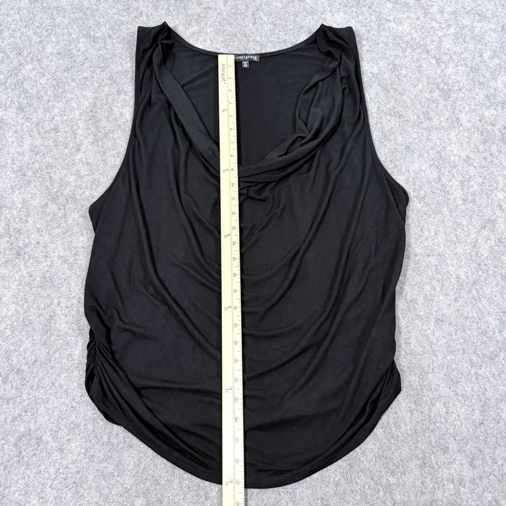 Vintage Curvy Sense Black Knit Cowl Neck Ruched Sleeveless Shirt Women's Size 4X Size XXL / US 16-18 / IT 52-54 - 4 Thumbnail