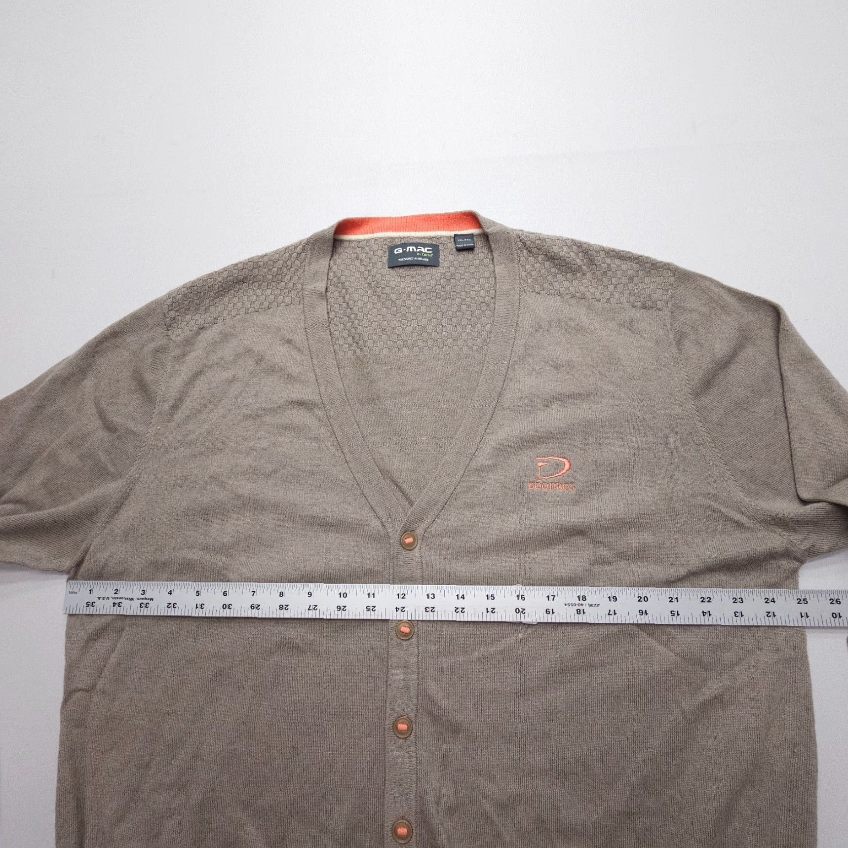 Vintage G-Mac by Kartel Golf Cardigan Sweater Mens 2XL Cotton Cashmere Beige V-Neck Knitted Knit Long Sleeve Casual Dad Classic Pattern Solid Cardigan Size US XXL / EU 58 / 5 - 7 Thumbnail