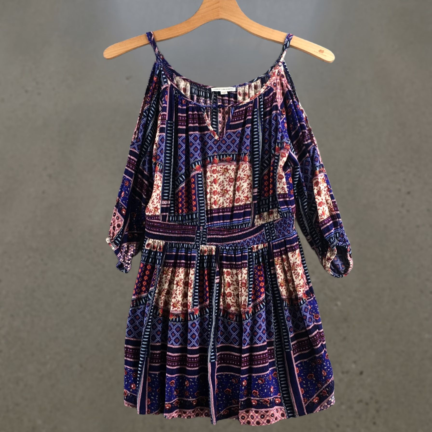 American Eagle Outfitters American Eagle Outfitters Patchwork Cold Shoulder Dress Womens L Multicolor Size L / US 10 / IT 46 - 1 Thumbnail