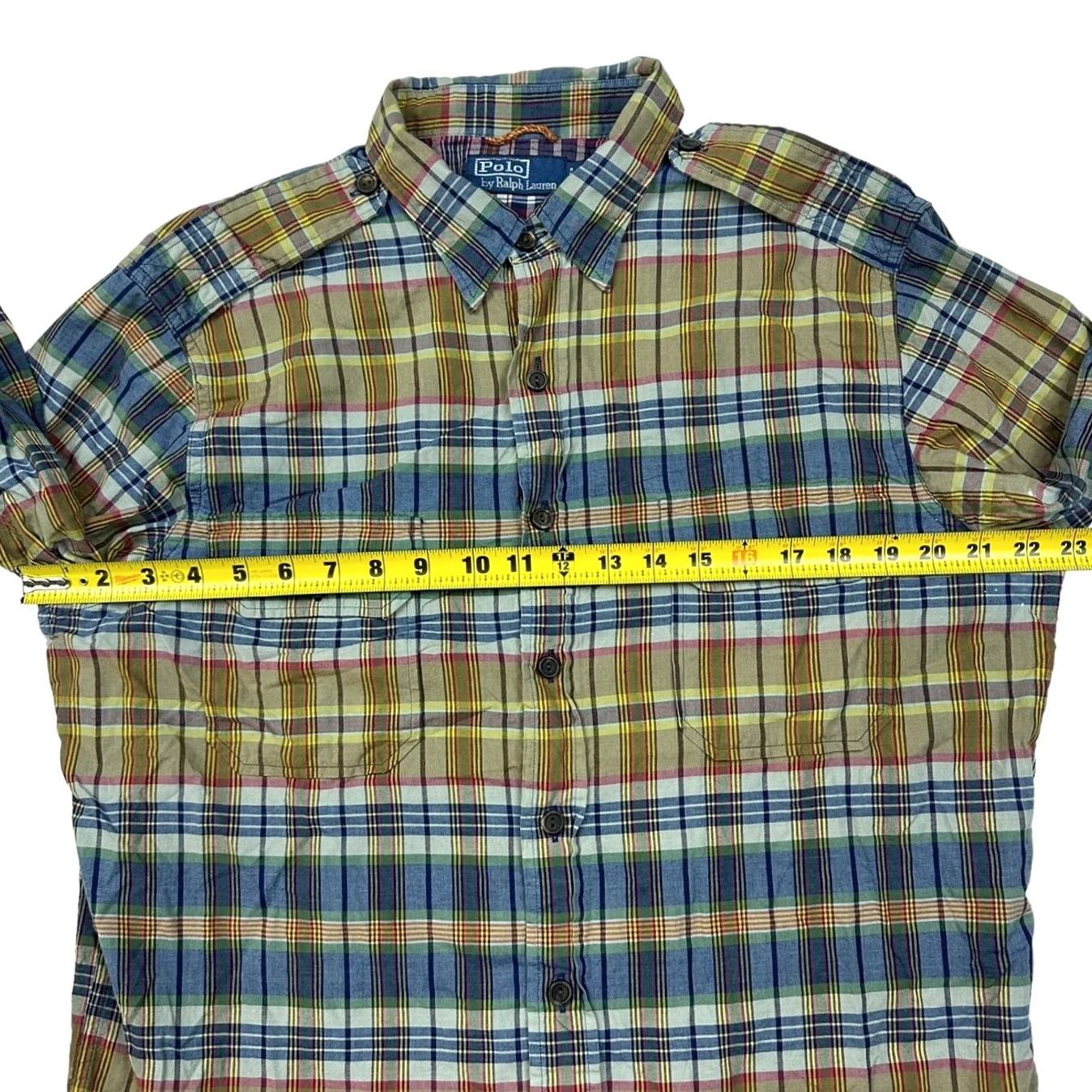 Polo Ralph Lauren VINTAGE Polo Ralph Lauren Men's Military Officer Shirt Large Green/Bro wn Plaid Long Sleeve Size US L / EU 52-54 / 3 - 3 Thumbnail