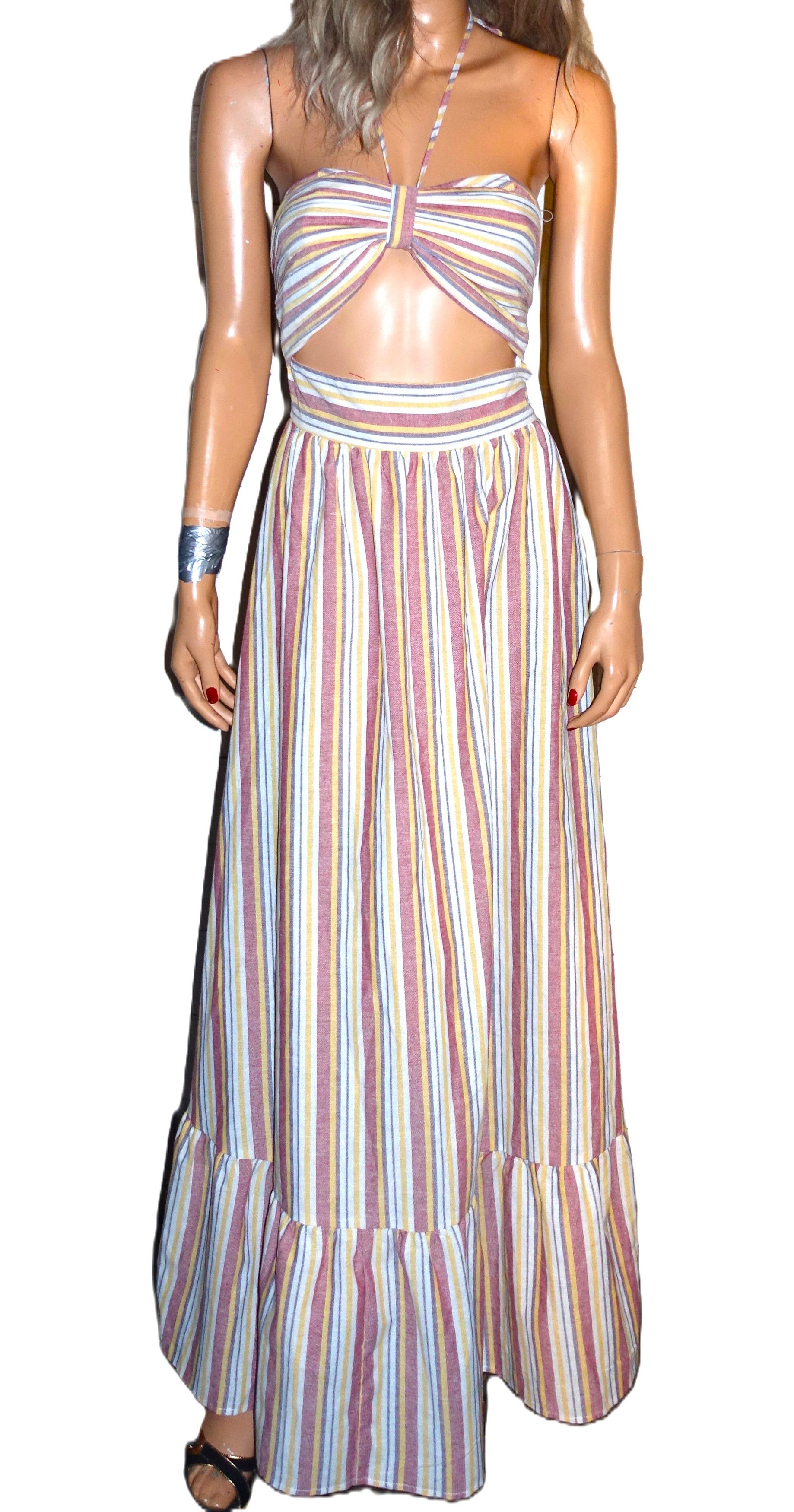 Shein Shein Multi Color Striped Halter Maxi Dress 4 Size S / US 4 / IT 40 - 3 Thumbnail