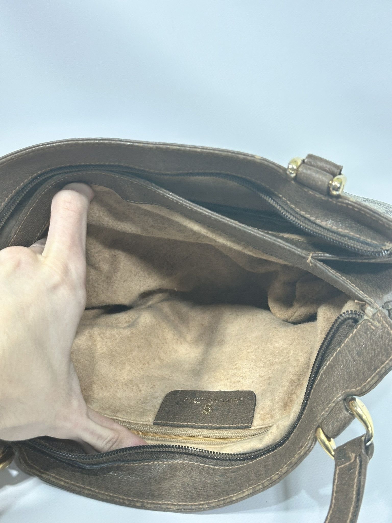 Gucci Gucci Vintage Handbag GG Monogram Beige Brown Leather Size ONE SIZE - 16 Thumbnail