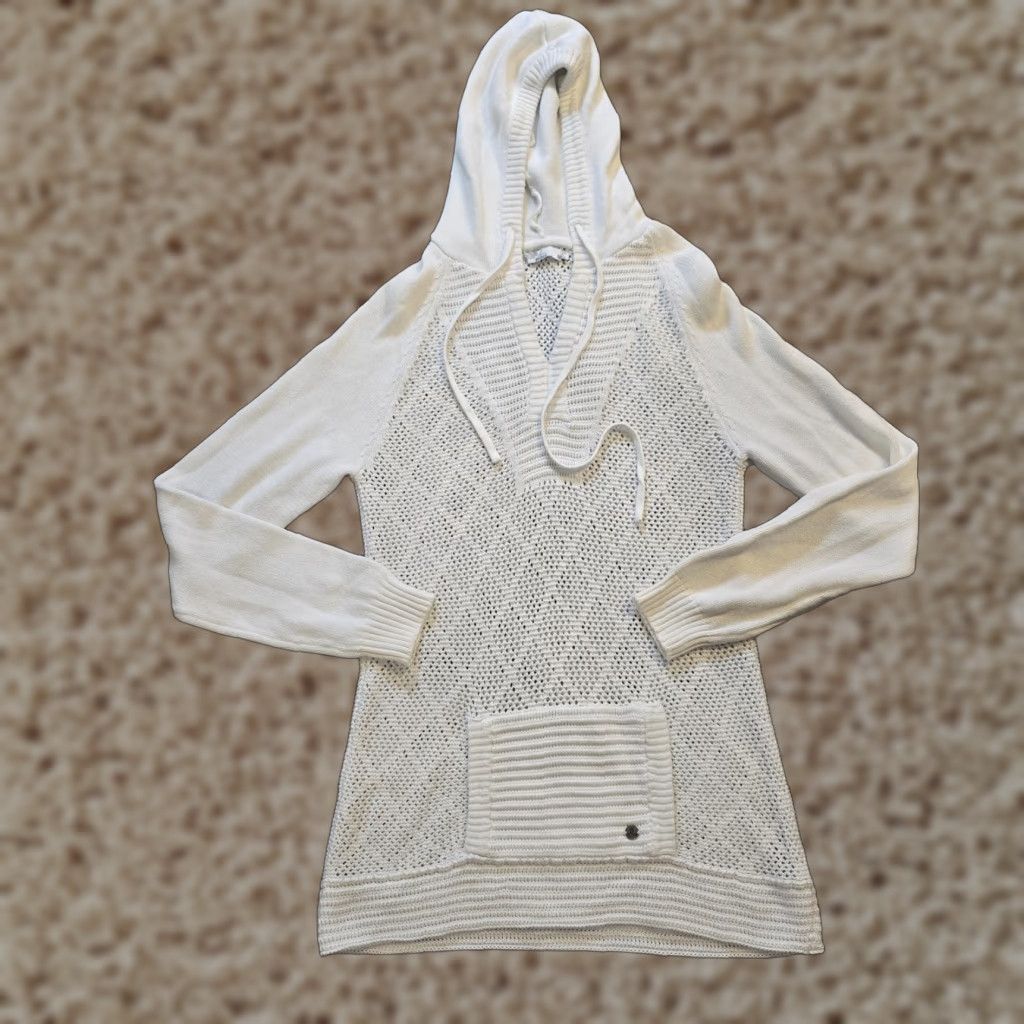 Prana Prana Sweater Women Size Medium White Hoodie Cotton Open Knit Long Sleeve Casual Pullover Winter Fall Spring Knitted Lightweight Womens Size M / US 6-8 / IT 42-44 - 1 Thumbnail