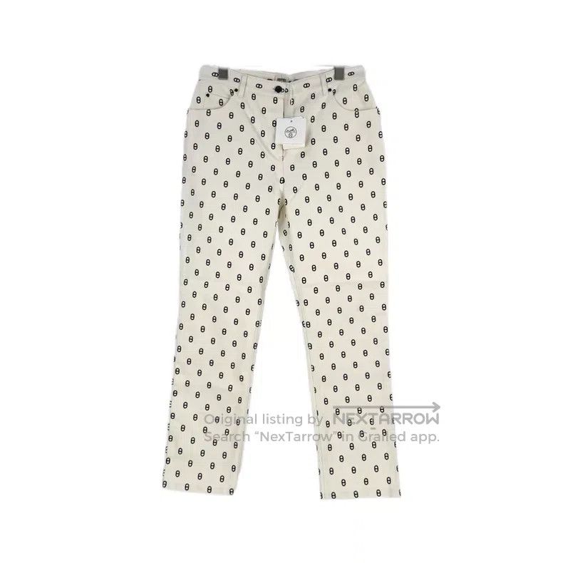 Hermes Hermes White pig nose full logo denim cotton long pants Size 26" / US 2 / IT 38 - 1 Thumbnail