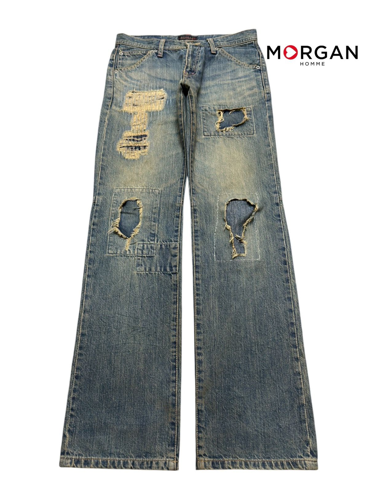 Morgan Homme Vintage Japan Morgan Homee Sashiko Boro Distressed Wide Leg Size US 29 - 1 Thumbnail