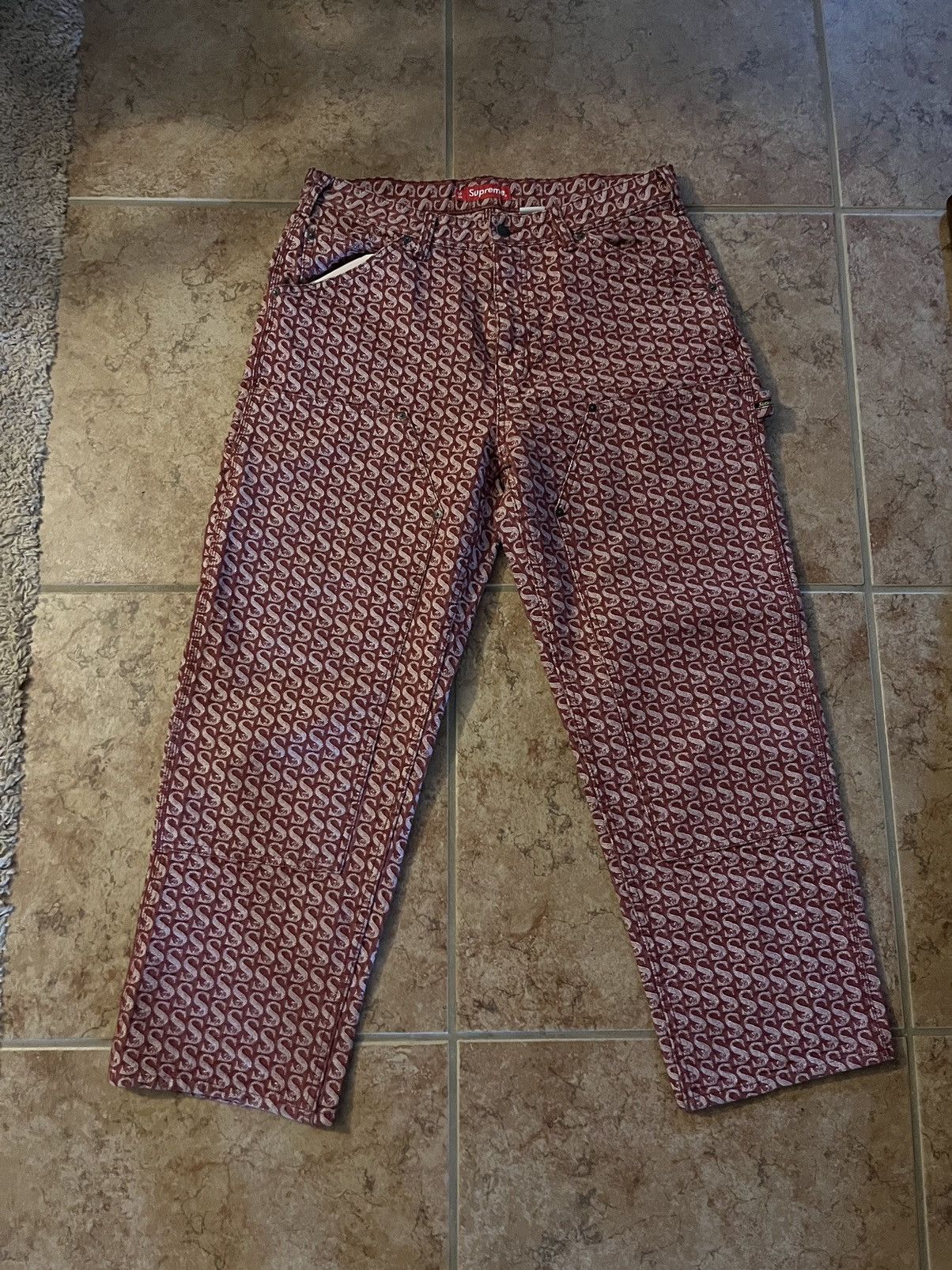 image of Fw21 Supreme Monogram Double Knee Pants in Red, Men's (Size 34)