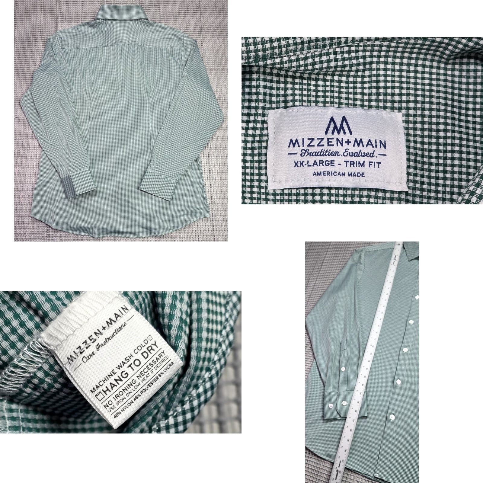 Mizzen+Main Mizzen+Main Button-Up Shirt Mens 2XL Green Check Trim Fit Stretch Made in USA Shirt Mens 2XL Green White Check USA Size US XXL / EU 58 / 5 - 8 Thumbnail