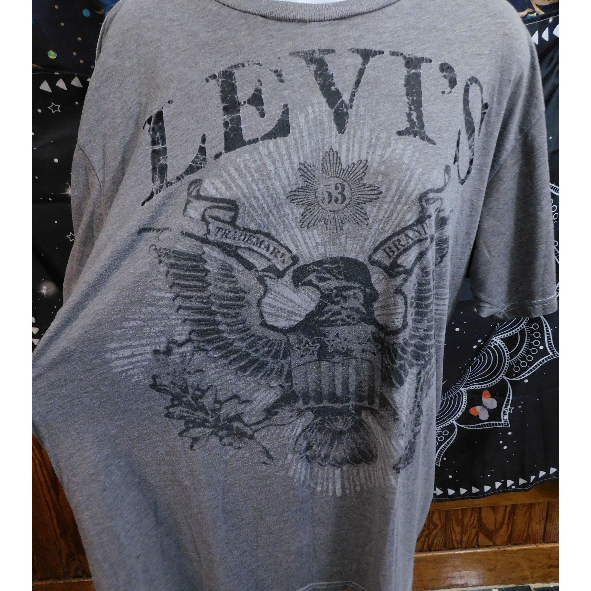 Levi's Levi's Eagle Logo Tee Grey With Black Distressed Print Size US L / EU 52-54 / 3 - 1 Thumbnail