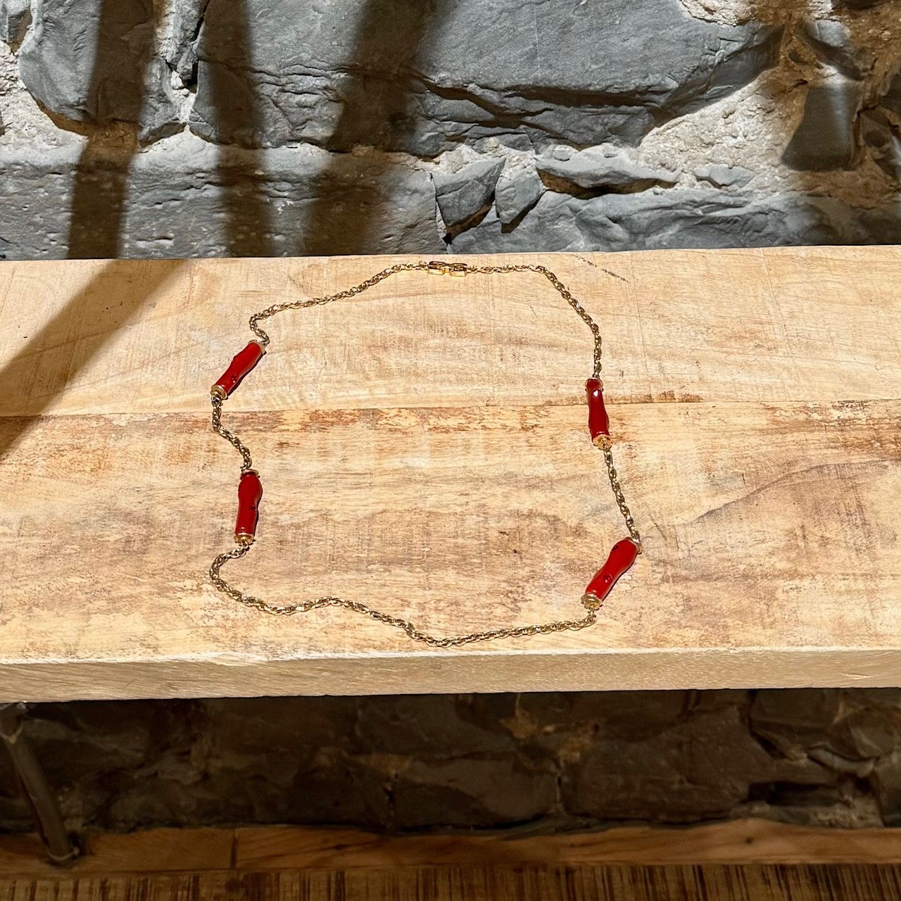 Givenchy Vintage Gold Chain Faux Coral Crystal Necklace