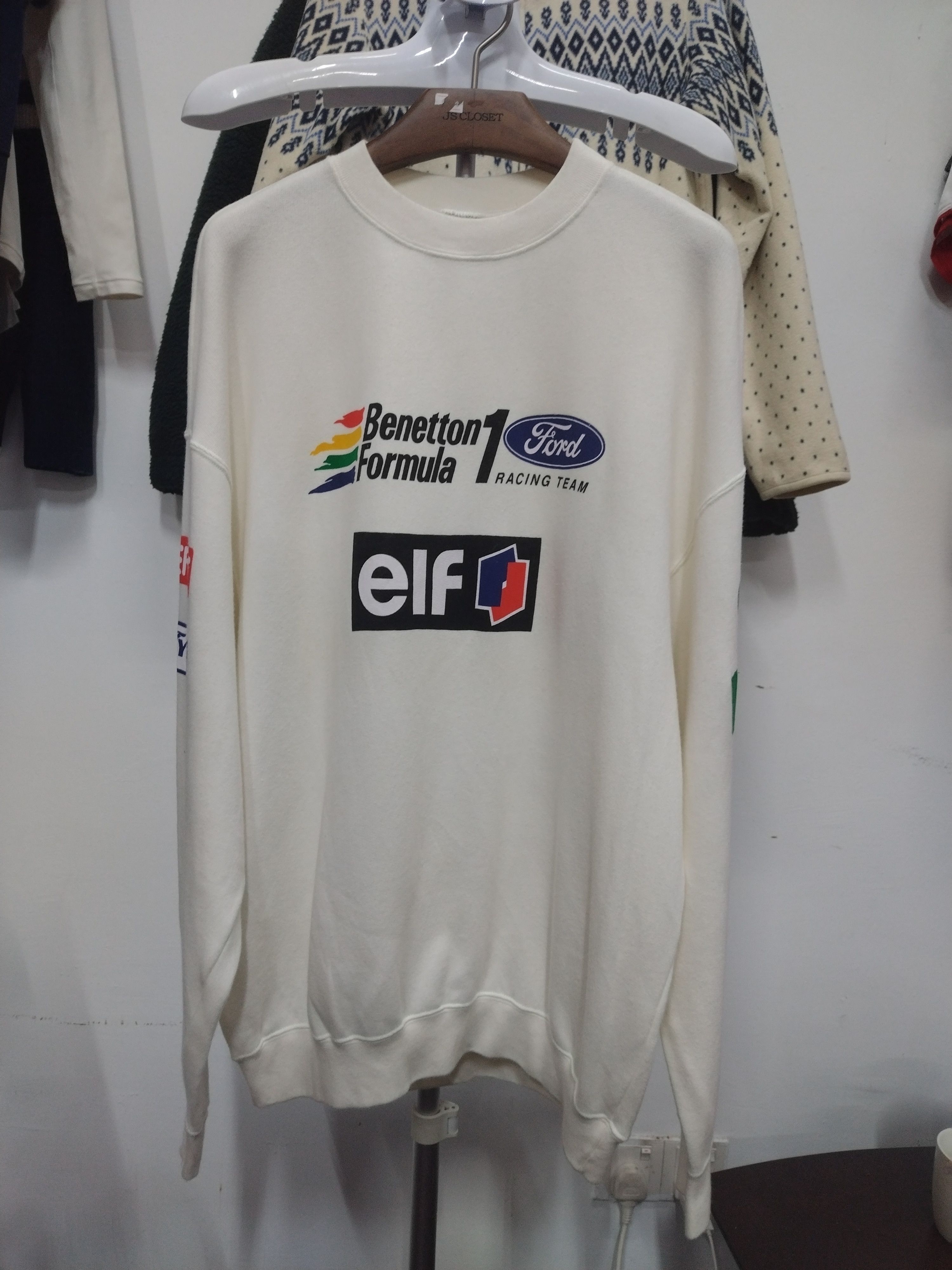 Benetton × Vintage VTG BENETTON F1 RACING TEAM FORD ELF BIG LOGO SWEATSHIRT Size US L / EU 52-54 / 3 - 1 Thumbnail