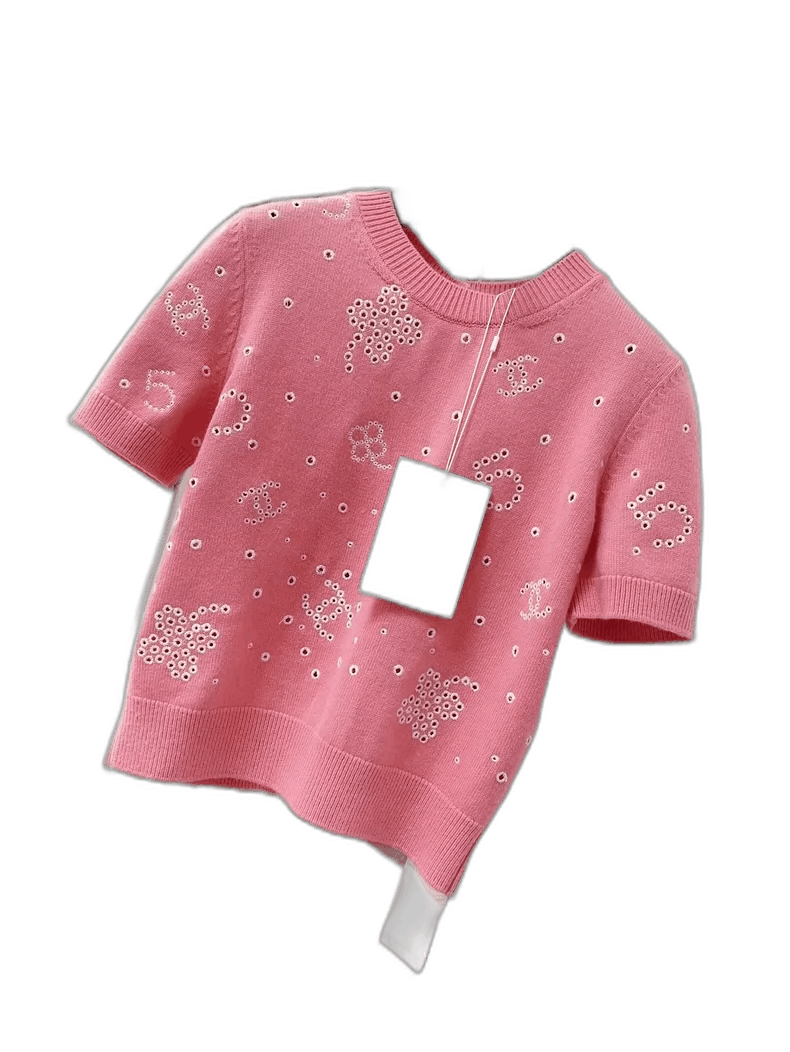 Chanel Chanel Pink Embroidered Knit Short Sleeve Top Size M / US 6-8 / IT 42-44 - 1 Thumbnail