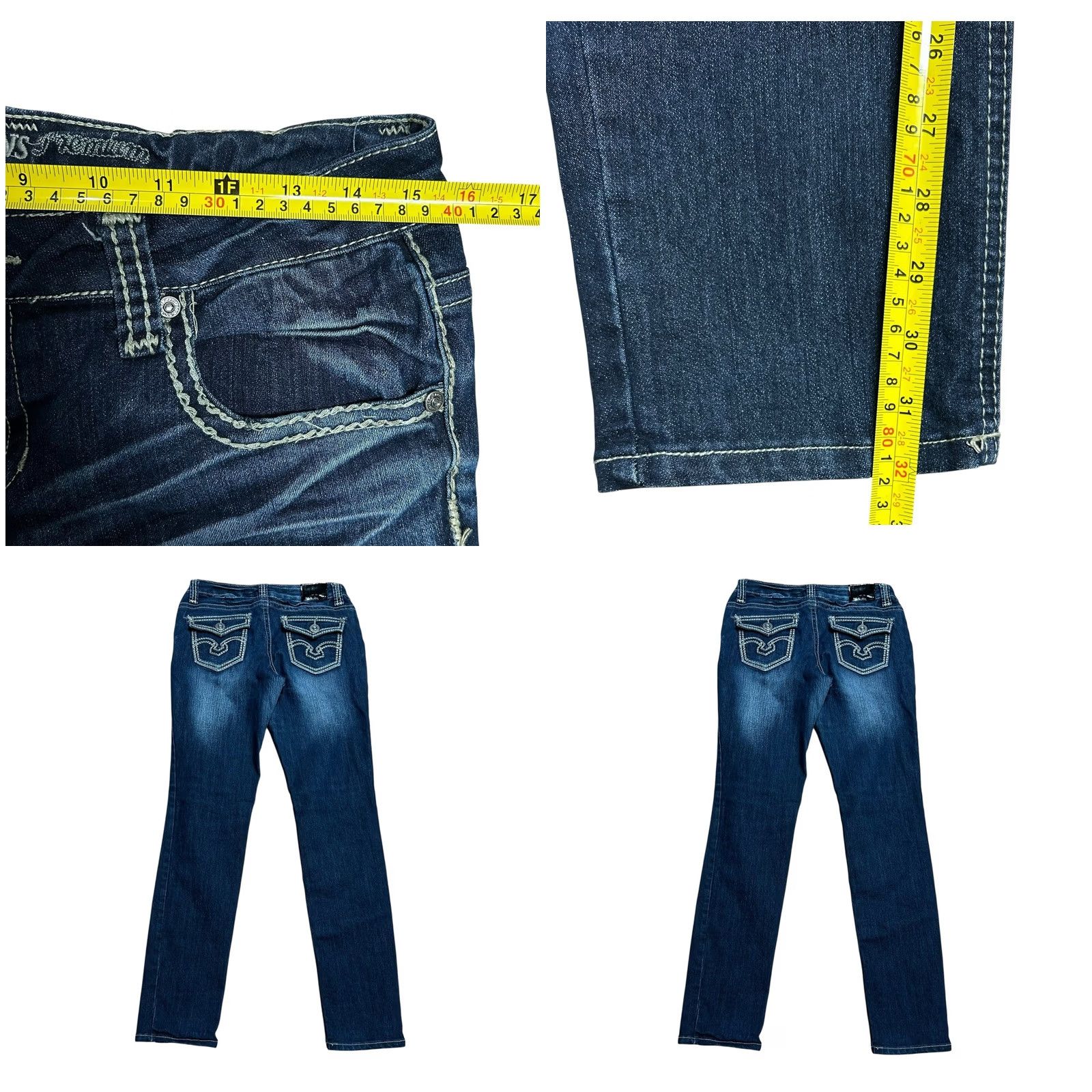 Denime ZCO Jeans Ladies Blue Distressed Embroidered Embellished Denim Jeans Size 11 Women’s Regular Bootcut 5-Pocket Cotton Blend Spandex Size 32" / US 10 / IT 46 - 9 Thumbnail