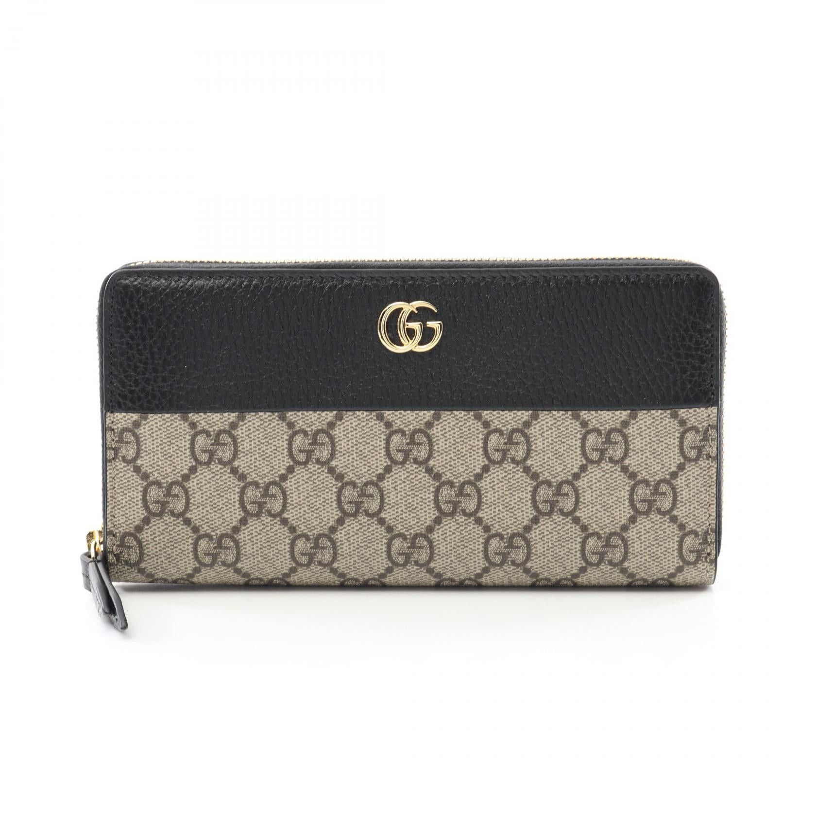 Gucci Gucci Petite Marmont Gg Round Zipper Long Wallet Coated Canvas Leather Beige Black Size ONE SIZE - 1 Thumbnail