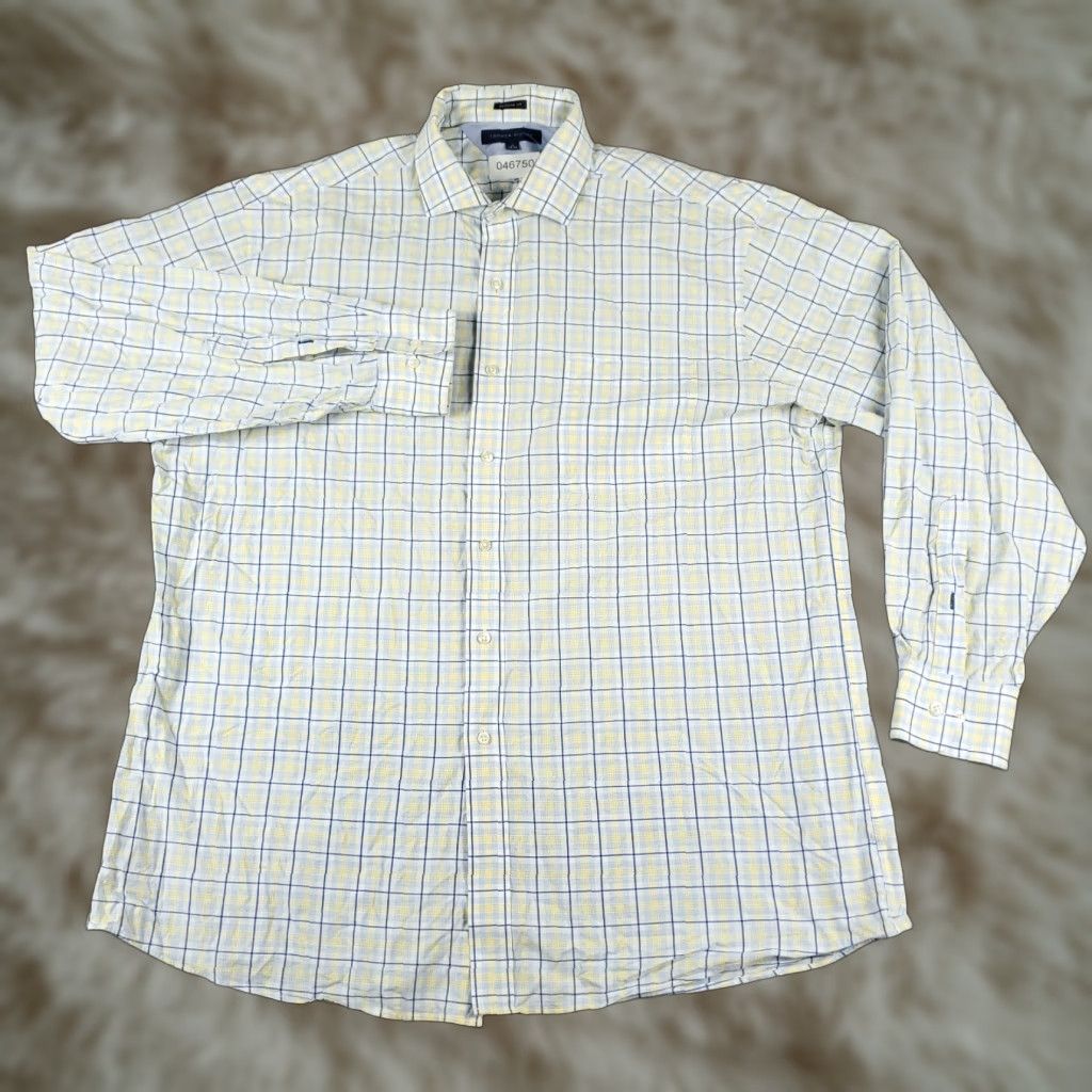 Tommy Hilfiger Tommy Hilfiger Shirt Mens 17 Yellow Plaid Dress Button-Down Long Sleeve Regular Size 17 Collared Classic American Modern Preppy Wedding Workwear Mens Size 46R - 1 Thumbnail