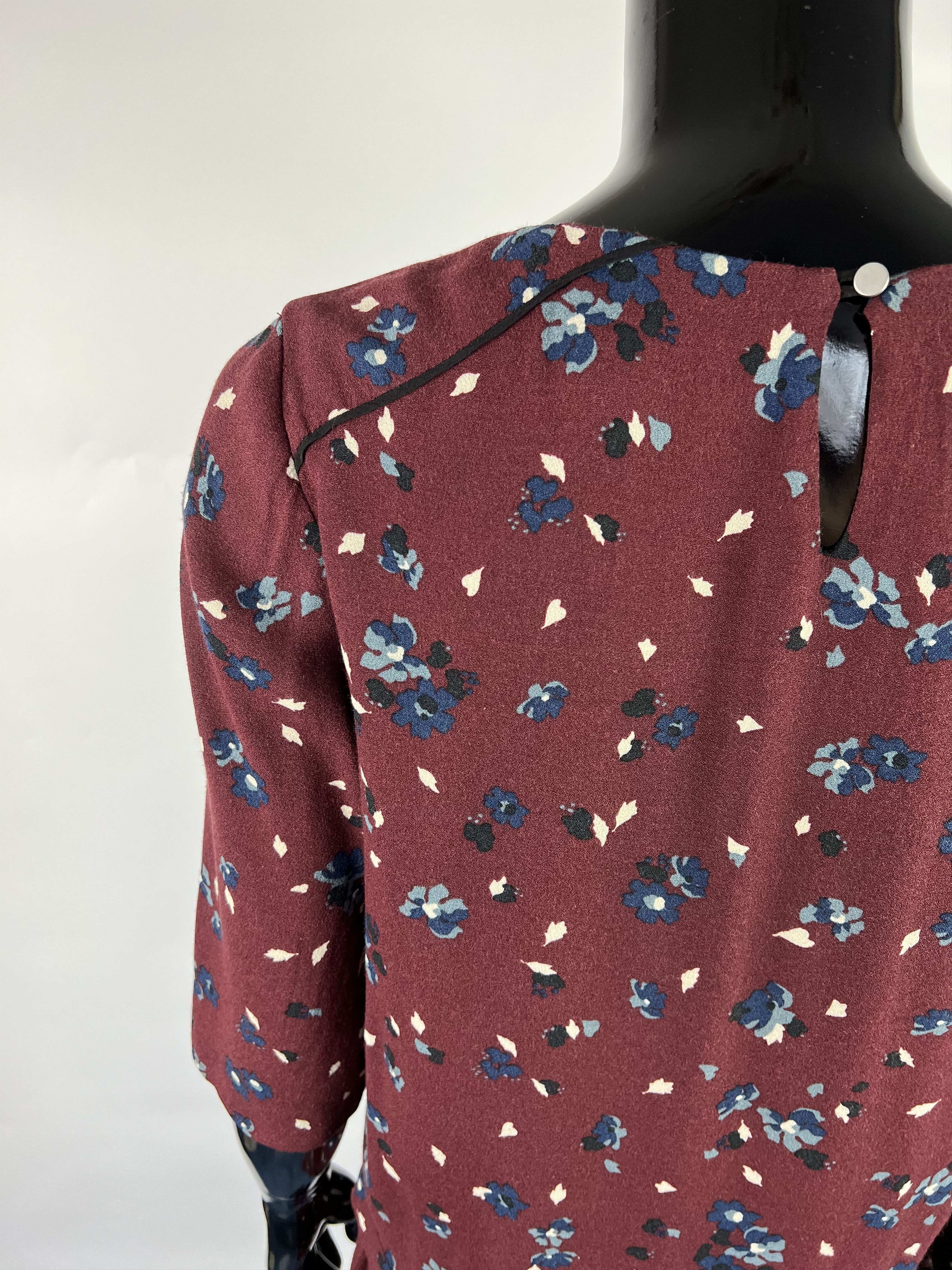 Sezane Sezane Burgundy Floral Print Half Sleeve Short Dress Size 36 Size S / US 4 / IT 40 - 4 Thumbnail