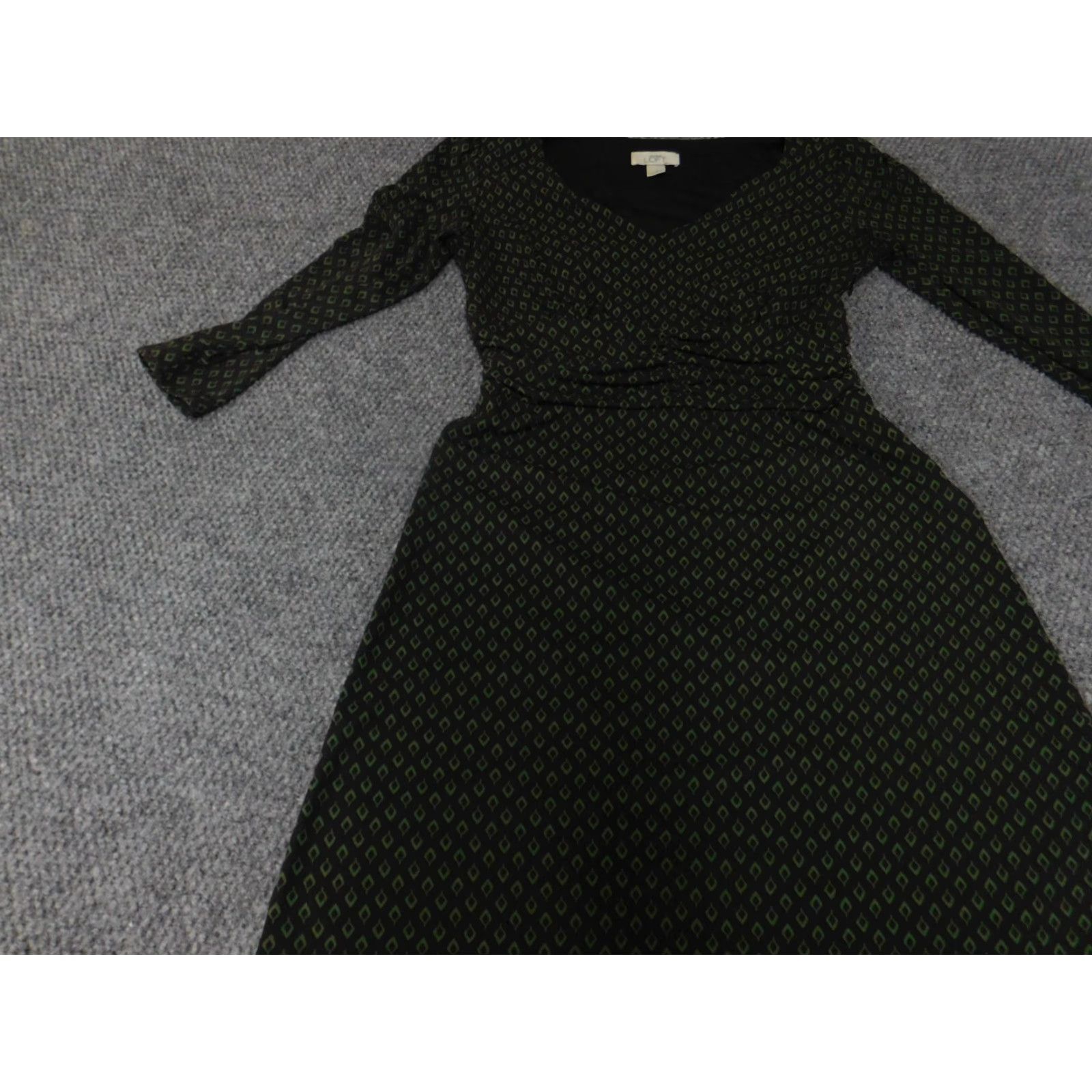 Ann Taylor Loft Dress 4 Womens Green A-line Designer V-neck Long Sleeve  Pullover Geometric