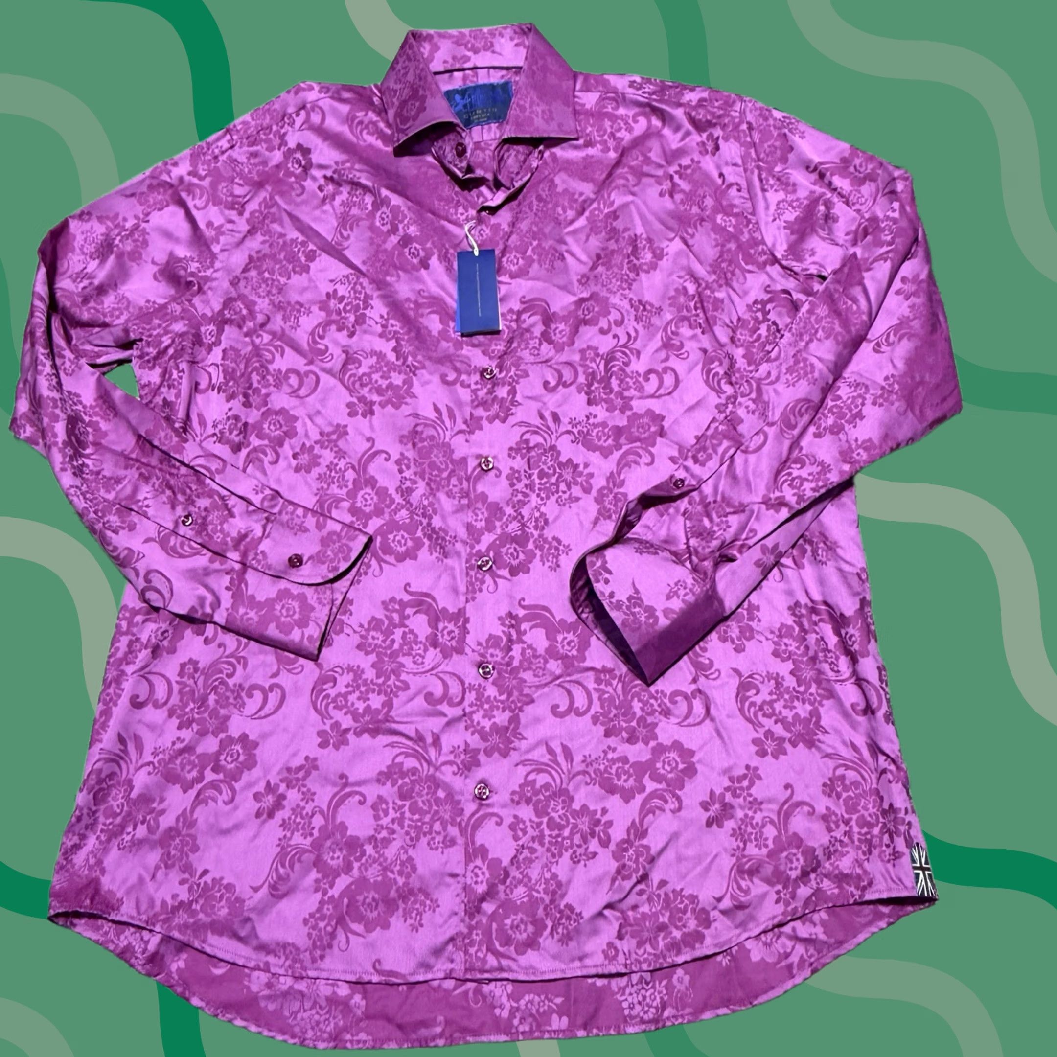 Vintage Hawes & Curtis Chelsea Shirt Men's XL Purple Floral Jermyn Street London NWT Size US XL / EU 56 / 4 - 1 Thumbnail