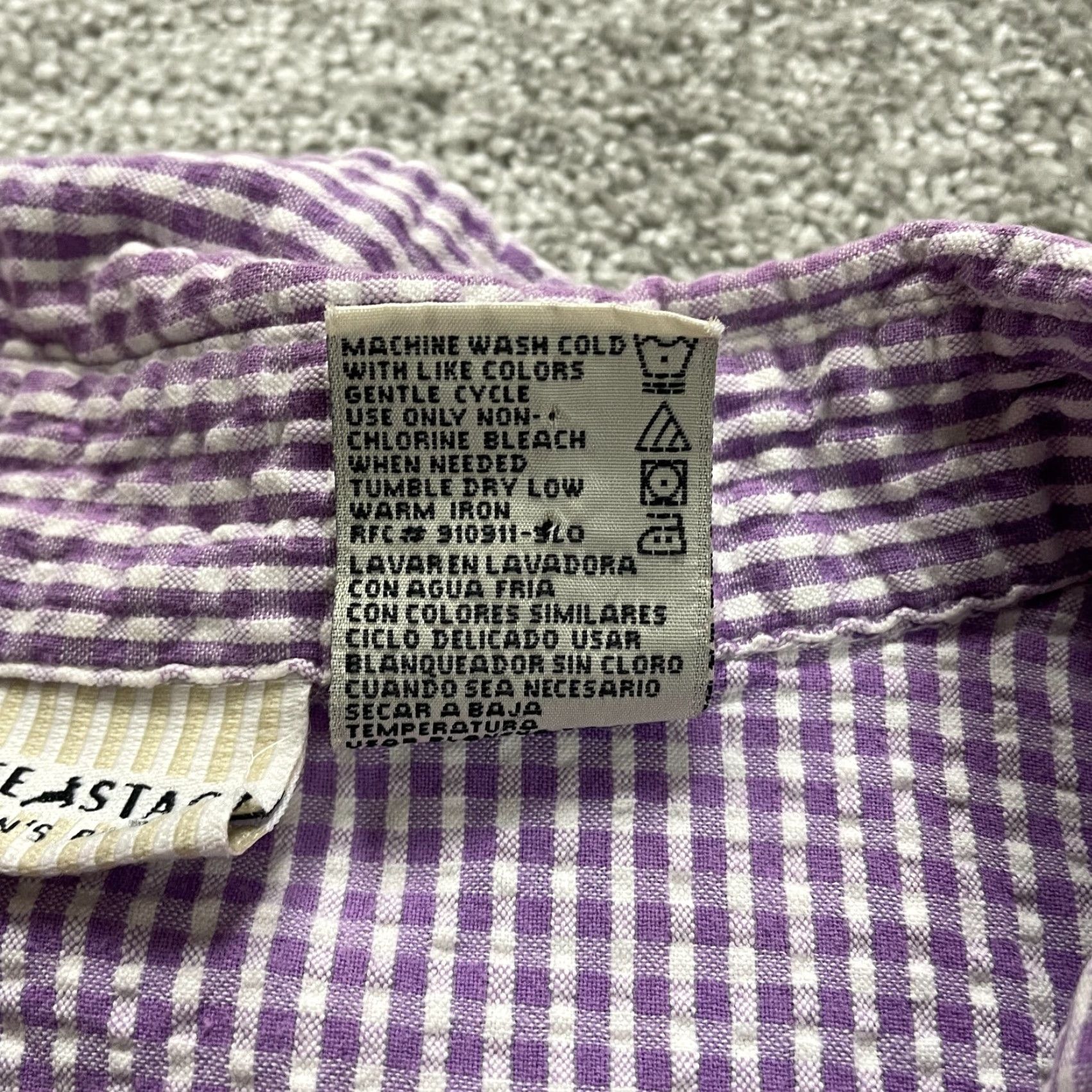 Vintage White Snag Plus Size Button-Up Blouse Shirt Women 22W Purple Check Short Sleeve Cotton Casual Size 3XL / US 20-22 - 5 Thumbnail