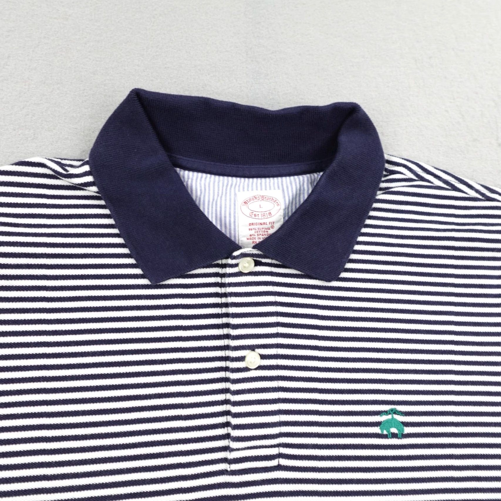 Brooks Brothers BROOKS BROTHERS Polo Shirt Mens Large Blue Striped Supima Cotton Classic Fit Size US L / EU 52-54 / 3 - 2 Thumbnail