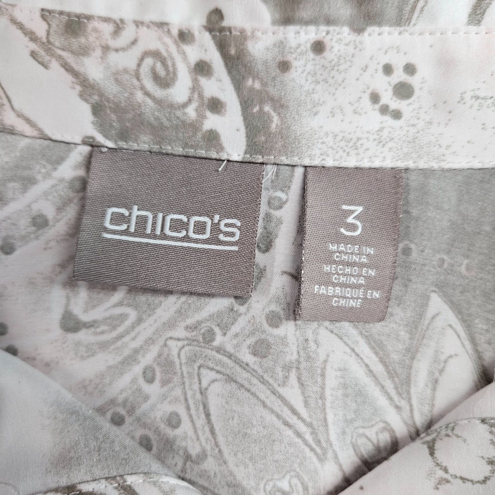 Vintage Chicos Womens Button Front Shirt XL Gray Paisley Long Sleeve Size XL / US 12-14 / IT 48-50 - 6 Thumbnail