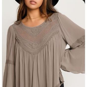 Other Ultra Pink Taupe L Blouse – Lightweight Boho Lace Cottagecor Size L / US 10 / IT 46 - 2 Thumbnail