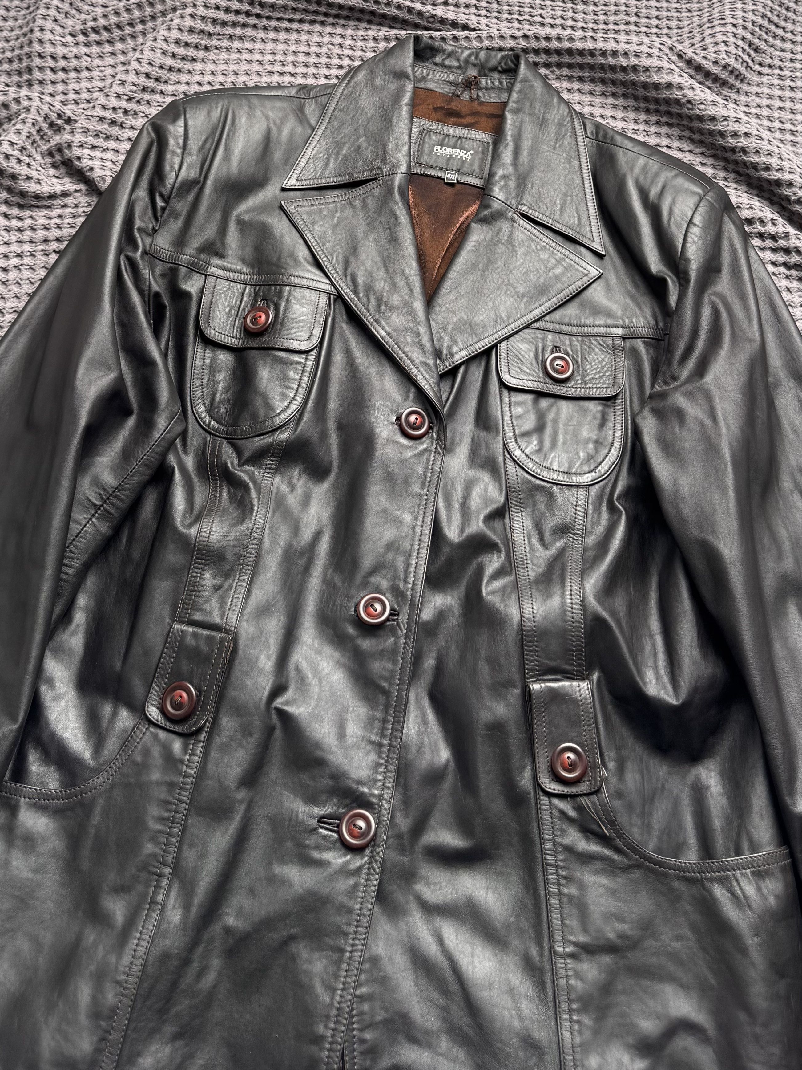 Vintage Vintage Brown Leather Coat Button Front Oversized Long Coat Size XL / US 12-14 / IT 48-50 - 5 Thumbnail