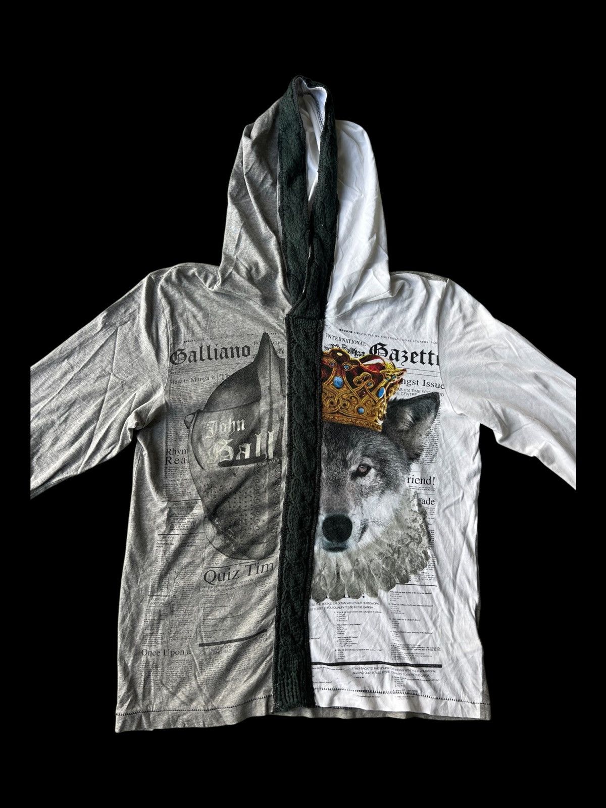 John Galliano John Galliano Gazette Newspaper Print Hybrid Knit Hoodie Size US S / EU 44-46 / 1 - 2 Thumbnail