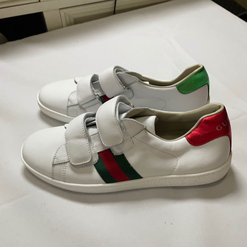 Gucci Gucci Kids' Ace Leather Sneakers in White Red Green 0079 Size US 5 / EU 37 - 1 Thumbnail