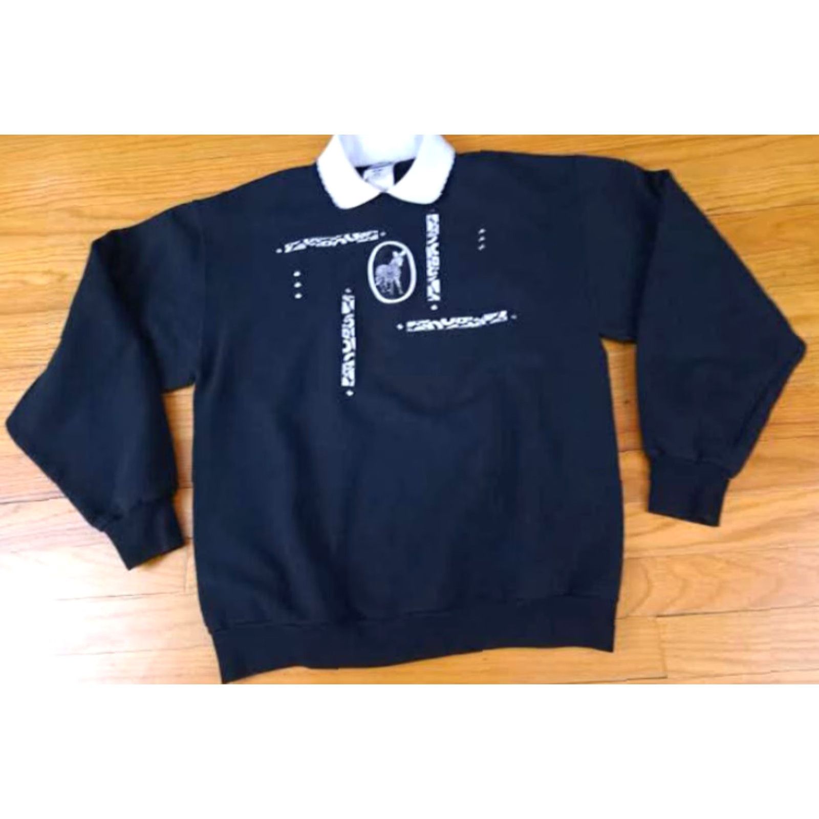 Jerzees VINTAGE Jerzees Sweatshirt Woman Collared Zebra Embroidered Medium Black Long Sleeve Pullover Canvas 100% Cotton Regular Size M / US 6-8 / IT 42-44 - 4 Thumbnail