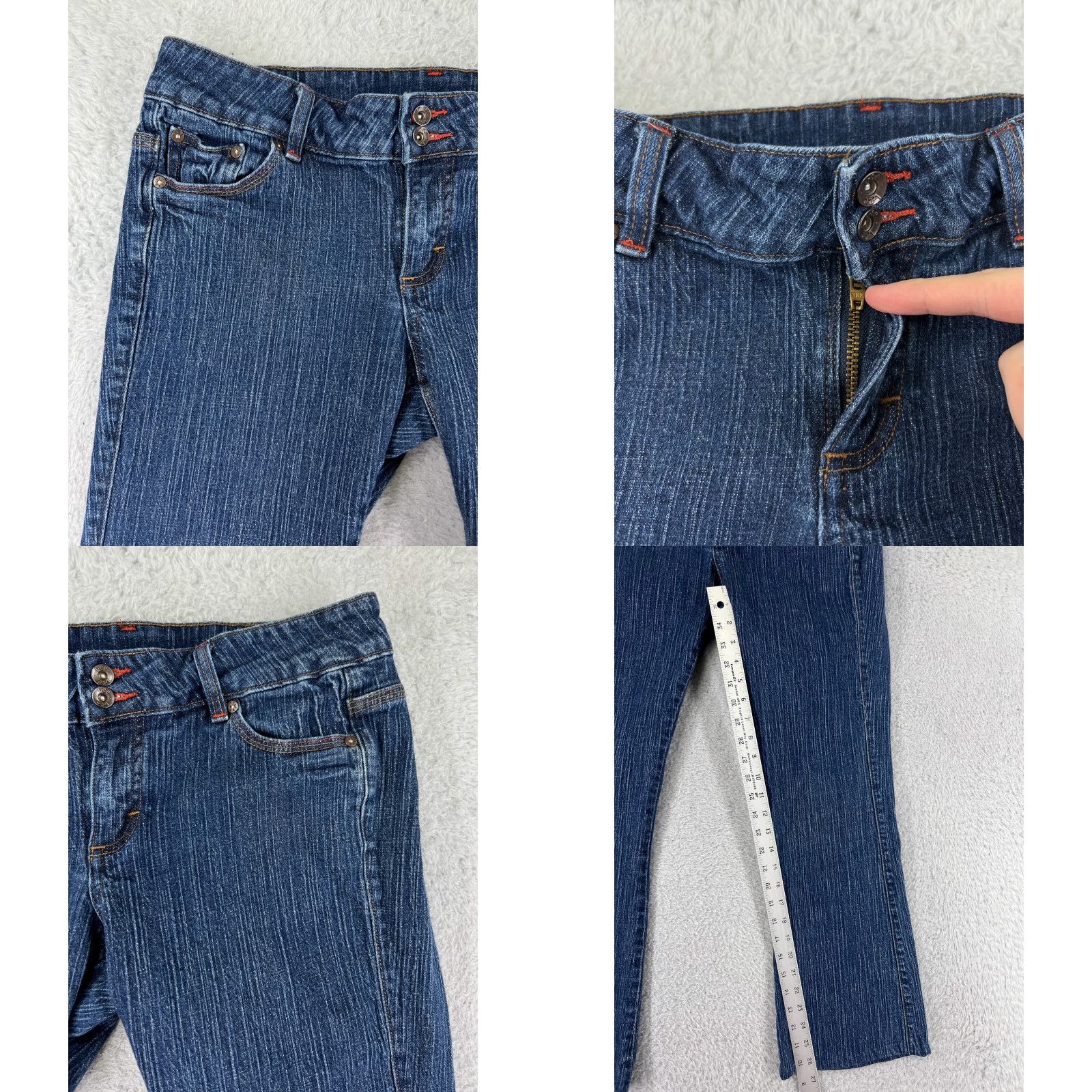 Lee Lee Jeans Women 11 Blue Denim Bootcut Mid Rise Floral Embellished 5-Pocket Denim Jeans Modern American Style Vintage No (adjust to rules) Size 32" / US 10 / IT 46 - 8 Thumbnail