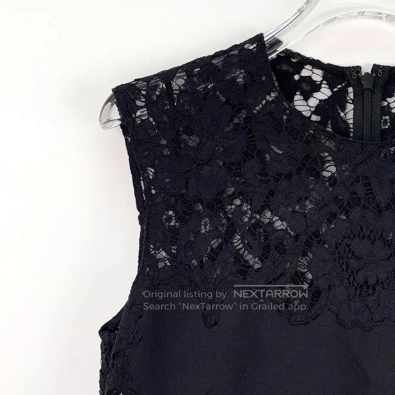 Valentino Valentino Black floral lace panelled cotton crew neck sle Size S / US 4 / IT 40 - 3 Thumbnail