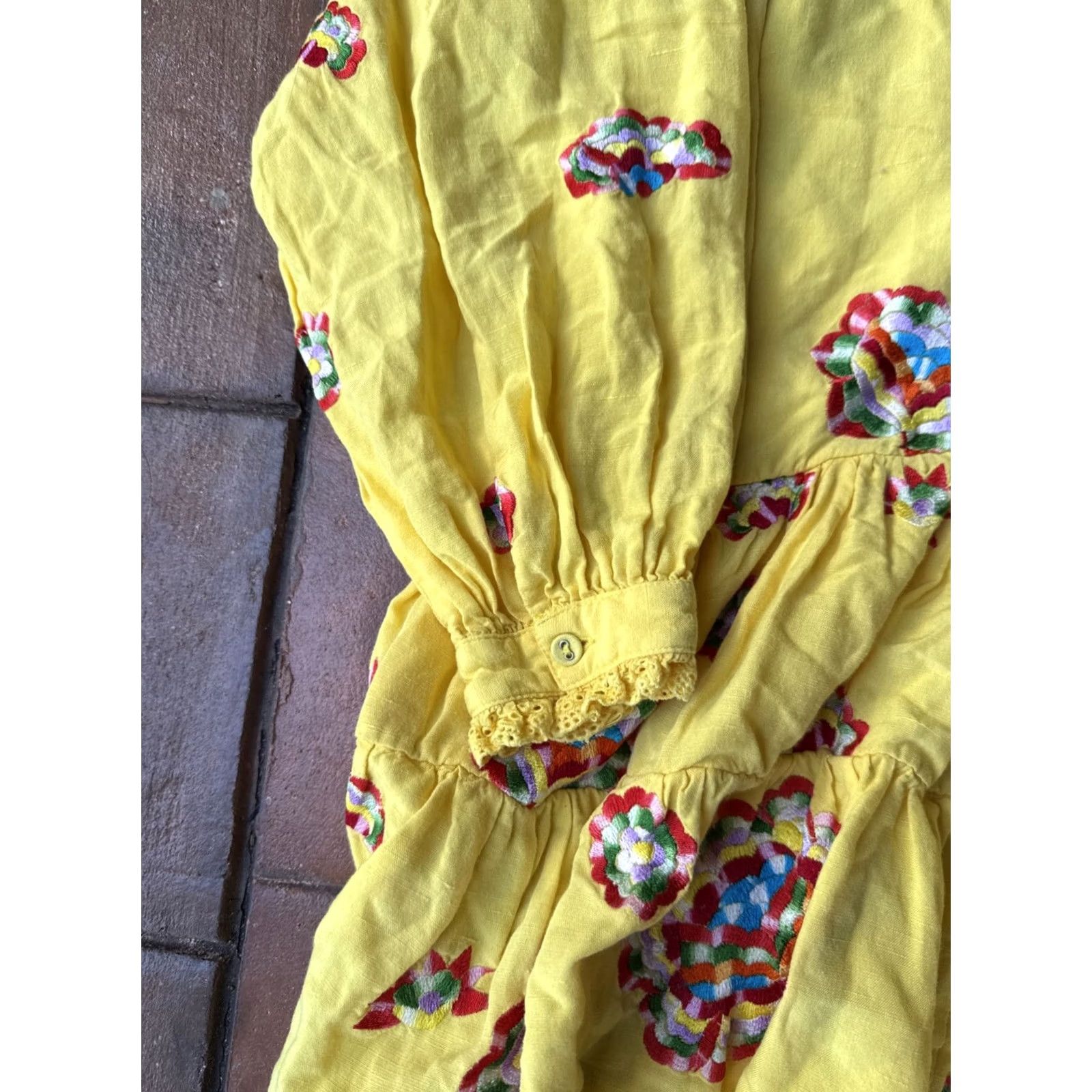 Vintage ALL THINGS MOCHI VALENTINA DRESS BOHO COTTAGECORE PRAIRIE YELLOW Dress XL Women Size XL / US 12-14 / IT 48-50 - 4 Thumbnail