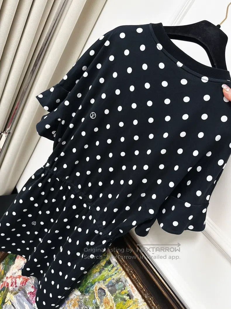 Louis Vuitton Louis Vuitton Black full logo polka-dot ruffle sleeve dres Size M / US 6-8 / IT 42-44 - 5 Thumbnail