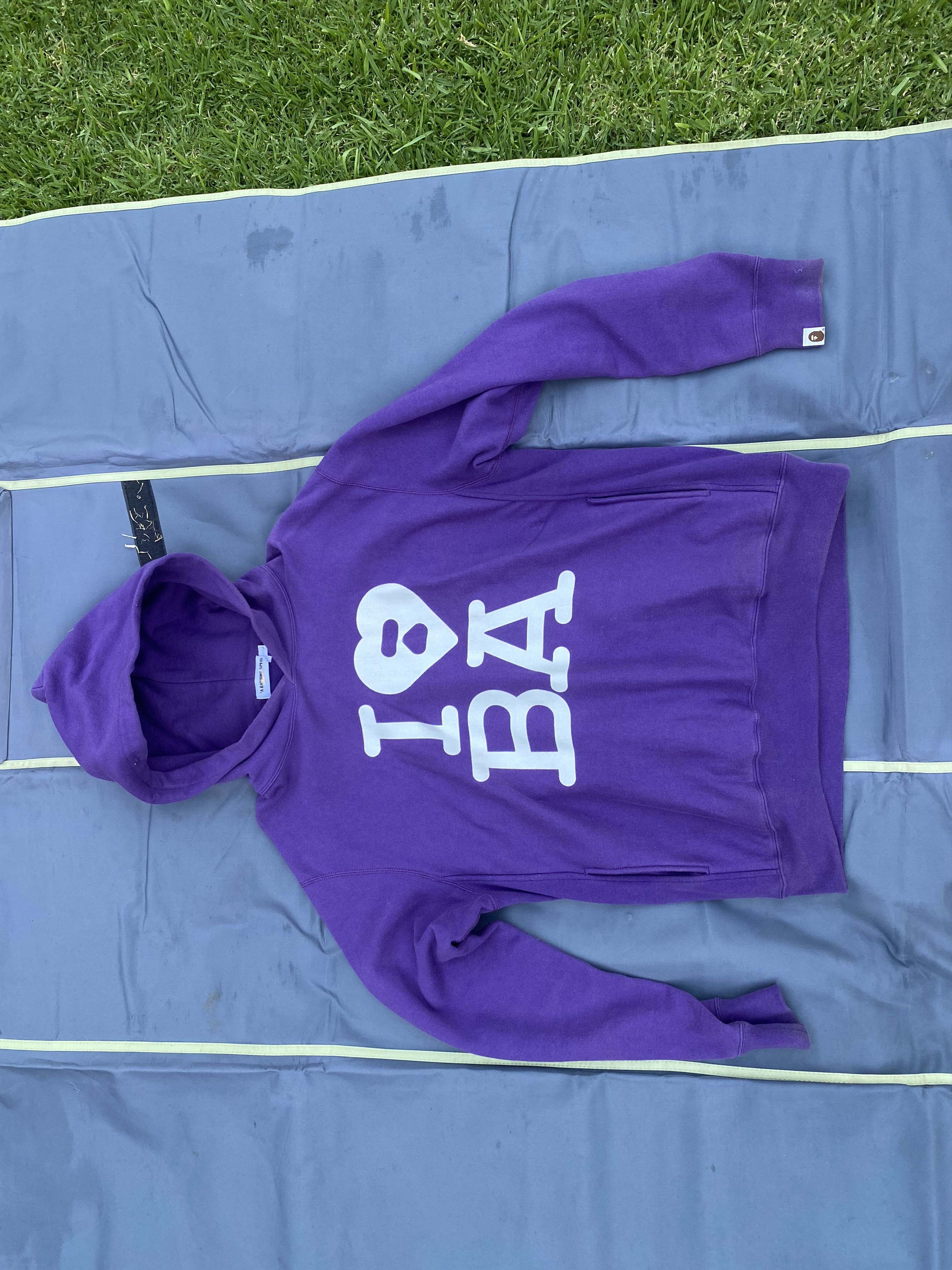 image of I Love Bape Pullover Hoodie in Purple, Men's (Size Large)