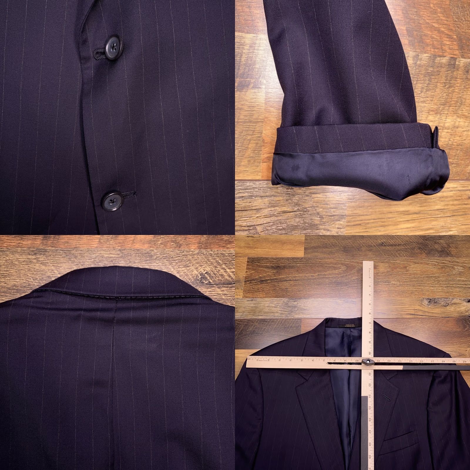 Hart Schaffner Marx Hart Schaffner Marx Suit Jacket 43R Blue Wool Striped Single-Breasted Two-Button Notch Lapel Mens Blazer Classic Vintage Premium Size 46R - 8 Thumbnail